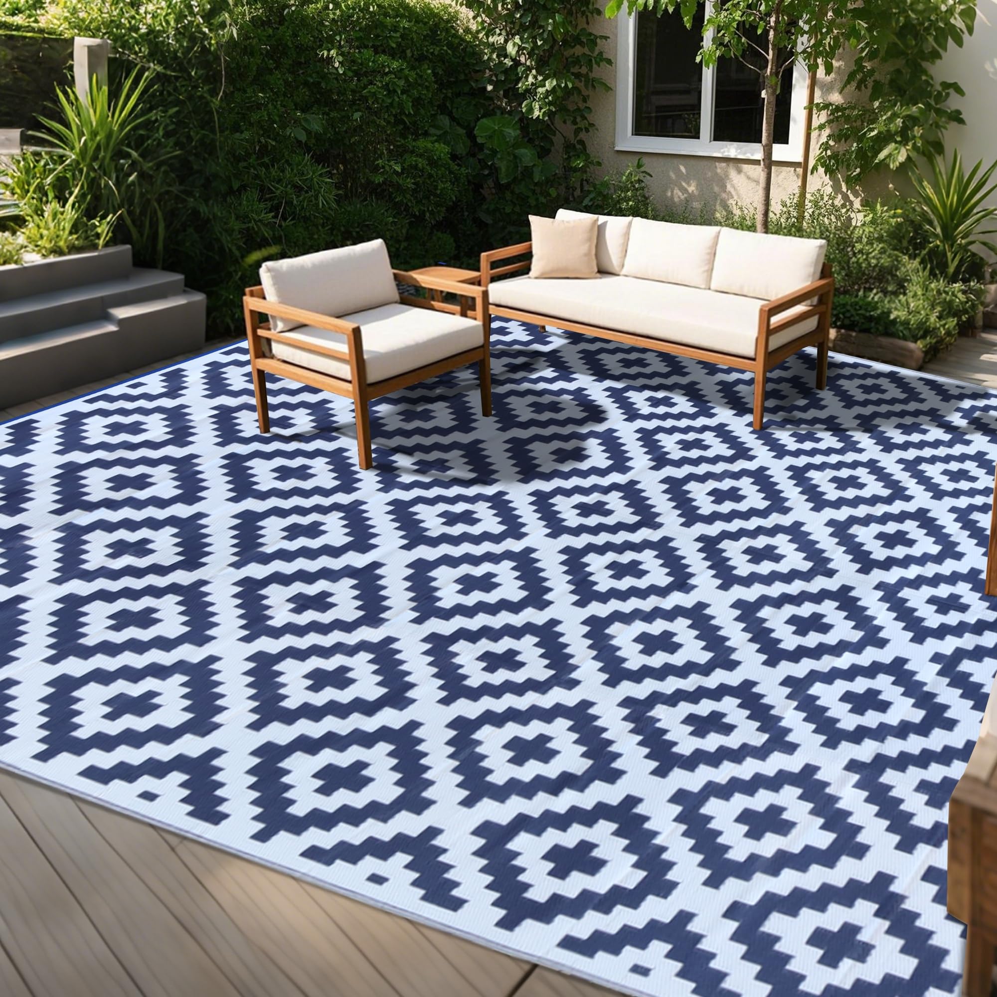 SAND MINE Waterproof Outdoor Rug 5x8 ft, Plastic Reversible Rug, Modern Area Rug, Large Floor Mat for Outdoors, RV, Patio, Backyard, Deck, Picnic, Beach, Camping, Black & Beige