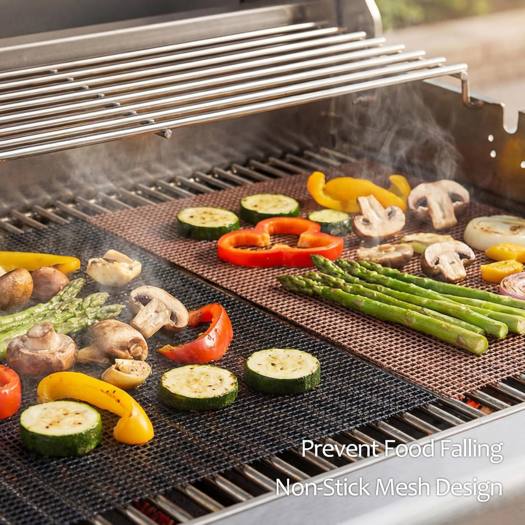 Kingrol 6 Pack Non-Stick BBQ Grill Mesh Mat, 15.75" x 13", Safe for Gas, Charcoal, Pellet & Smoker Grills