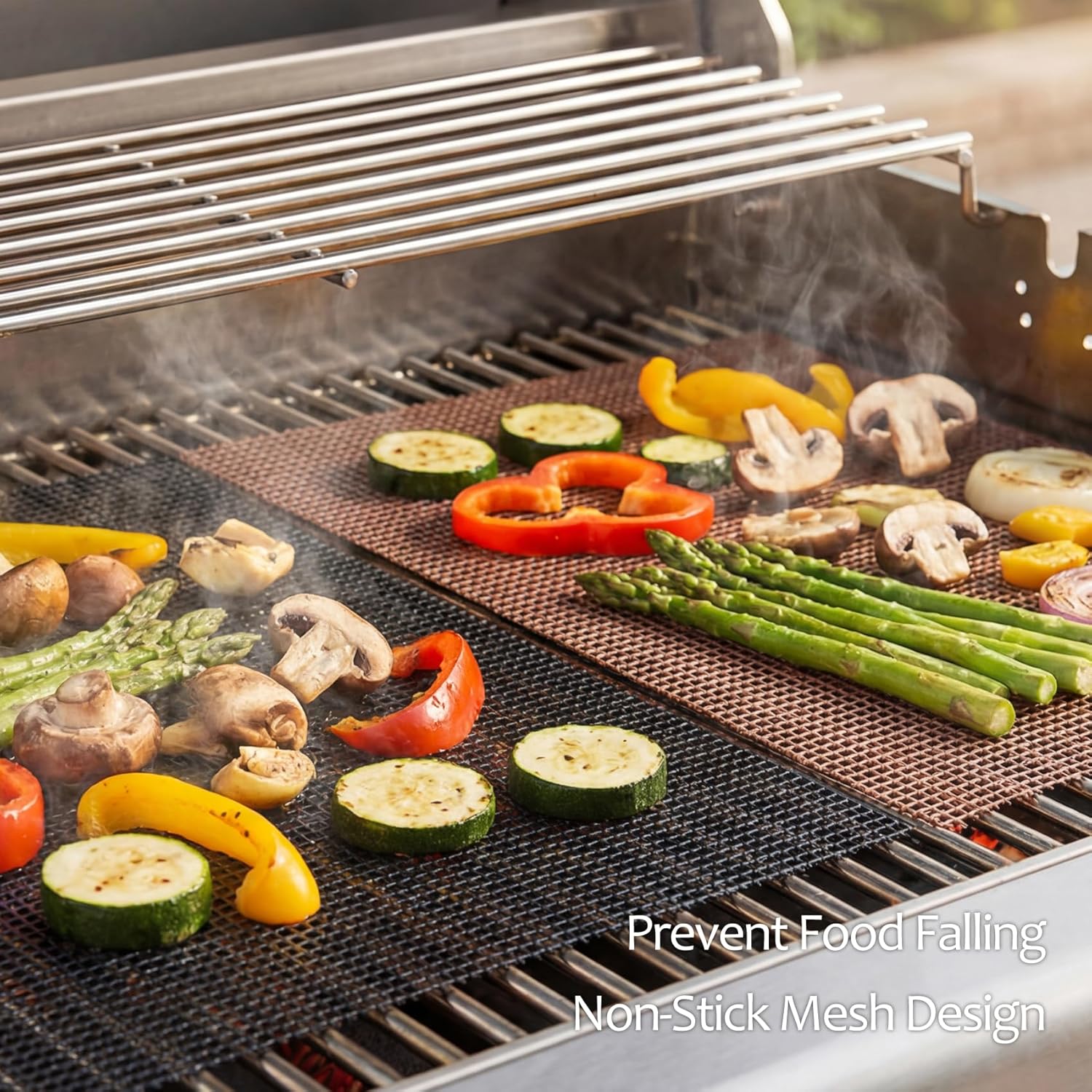 Kingrol 6 Pack Non-Stick BBQ Grill Mesh Mat, 15.75" x 13", Safe for Gas, Charcoal, Pellet & Smoker Grills