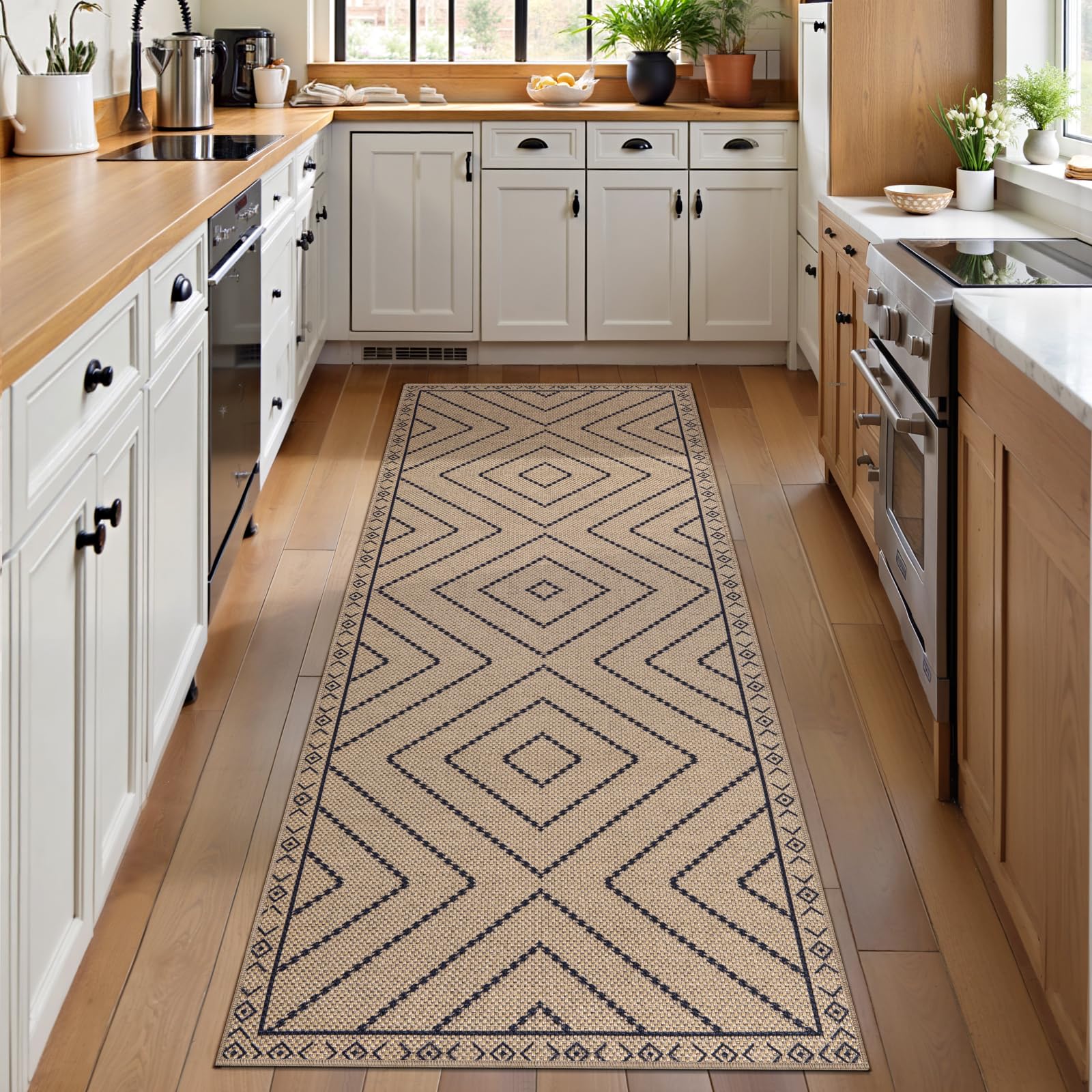 Tangsoo Rainbow Easy Jute Rug 5x7 Large Washable Area Rug for Living Room,Black Non-Slip Thin Outdoor Rug,Modern Farmhouse Indoor Carpet for Dining Room Table Bedroom Patio