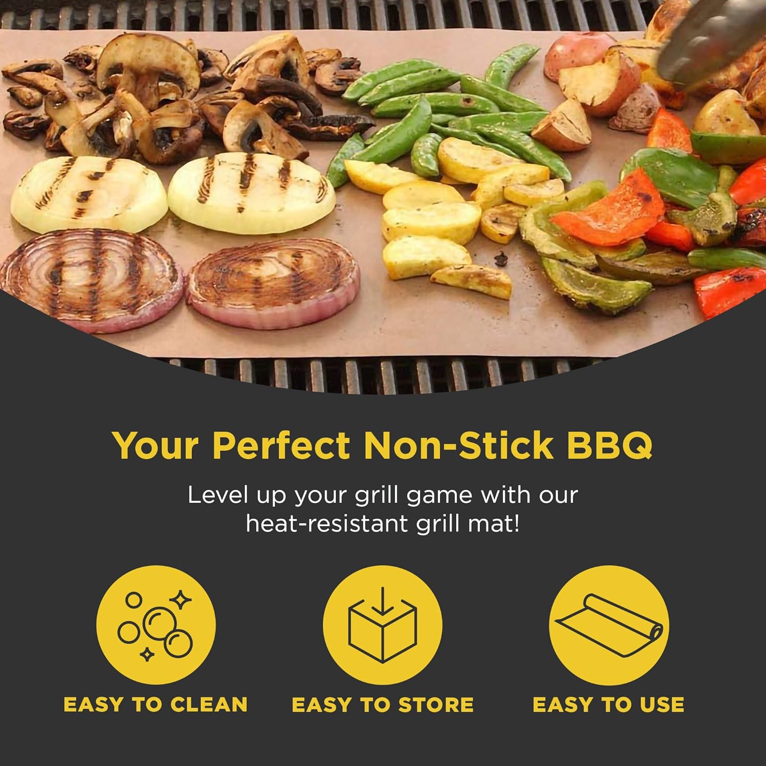 Copper Grill & Baking Mats Set of 2 - Non Stick Barbecue Grilling Mats - In Storage Case. Reusable - Easy to Clean & Dishwasher Safe Barbecue Grilling Mat with Heat Resistance up to 500°F by O-Yaki
