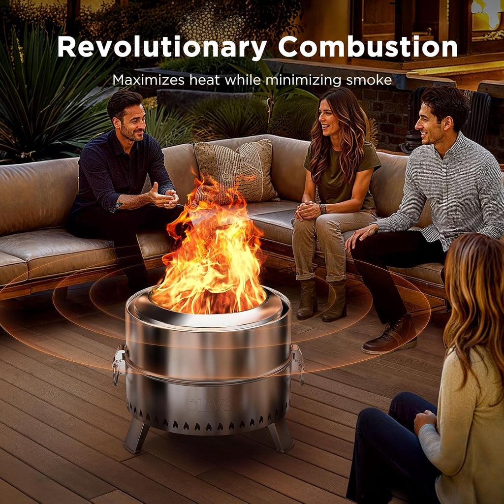CIAYS Smokeless Firepit, 19 Inch Fire Pit for Camping with Patented Technology, Portable Fire Pit for Outside with Steel Grill Rack, Fire Poker, and Bag, Easy Setup and Storage, Wood Burning