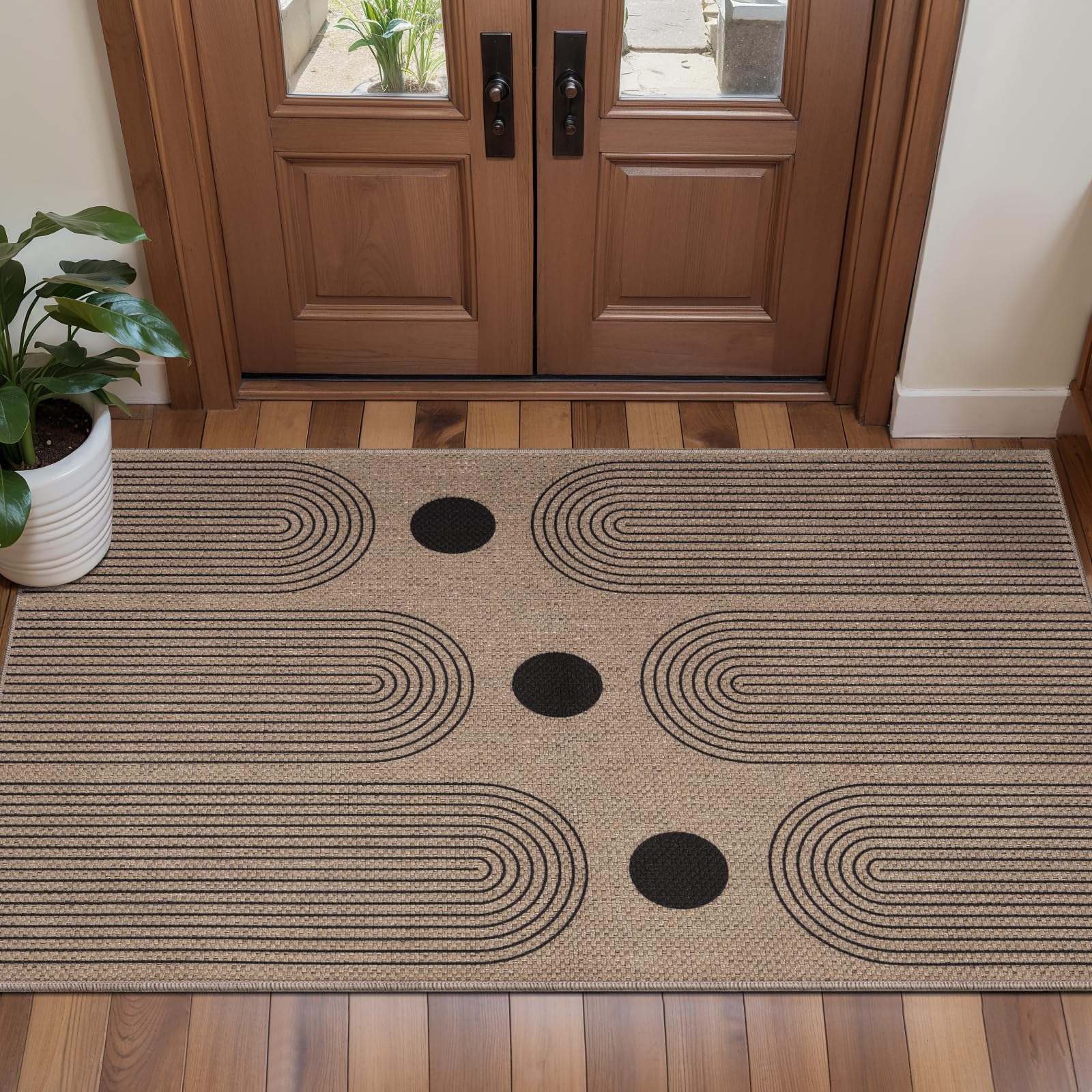 Tangsoo Rainbow Easy Jute Rug 5x7 Large Washable Area Rug for Living Room,Black Non-Slip Thin Outdoor Rug,Modern Farmhouse Indoor Carpet for Dining Room Table Bedroom Patio