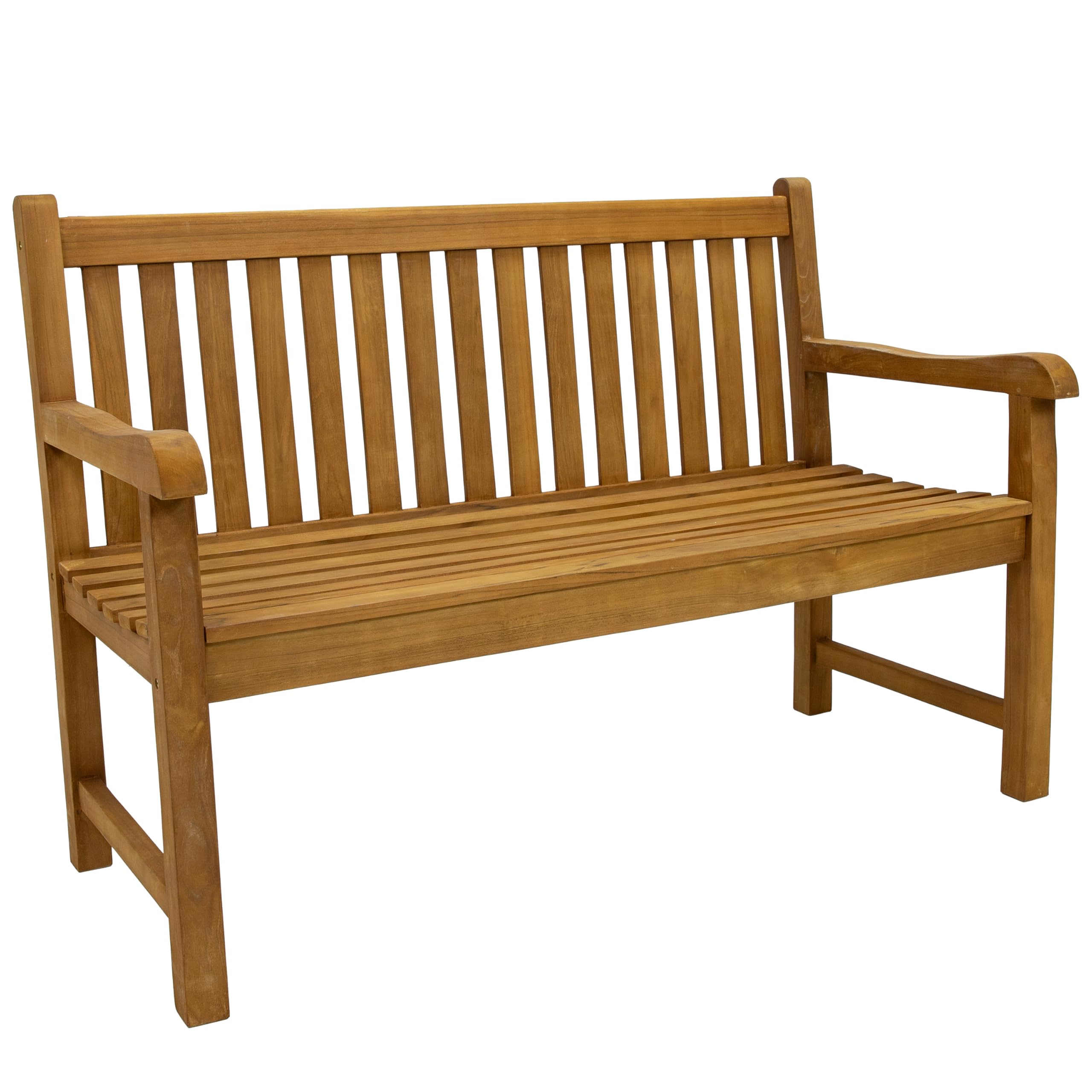 Sunnydaze Outdoor Bench for Patio, Front Porch, or Park - 2-Person Wooden Teak Garden Bench Seat - 675 lb Weight Capacity - 50"
