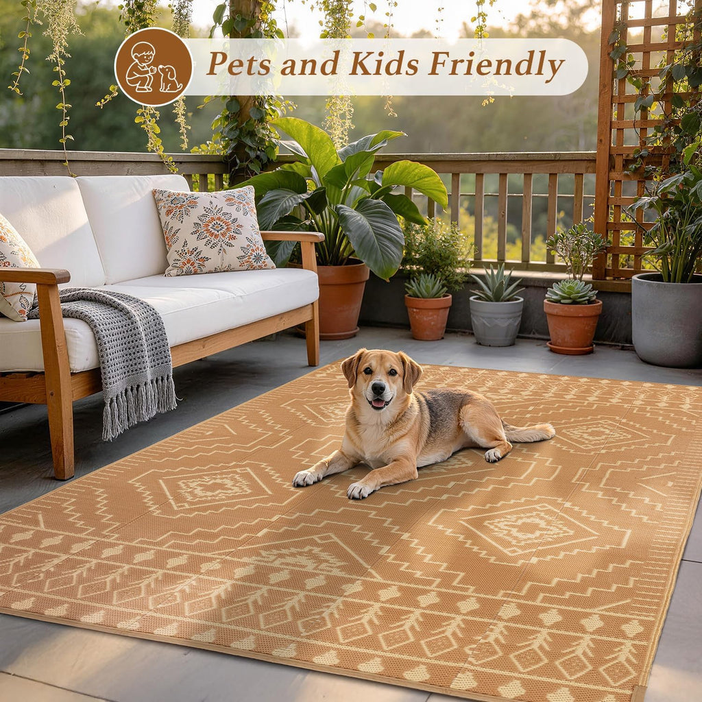 LBRO2M Waterproof Outdoor Rugs 10X12 for Patio Outdoor Plastic Straw Rug Reversible Outdoor Camping Rugs RV Rug for Deck,Backyard (10X12 Brwon Beige)
