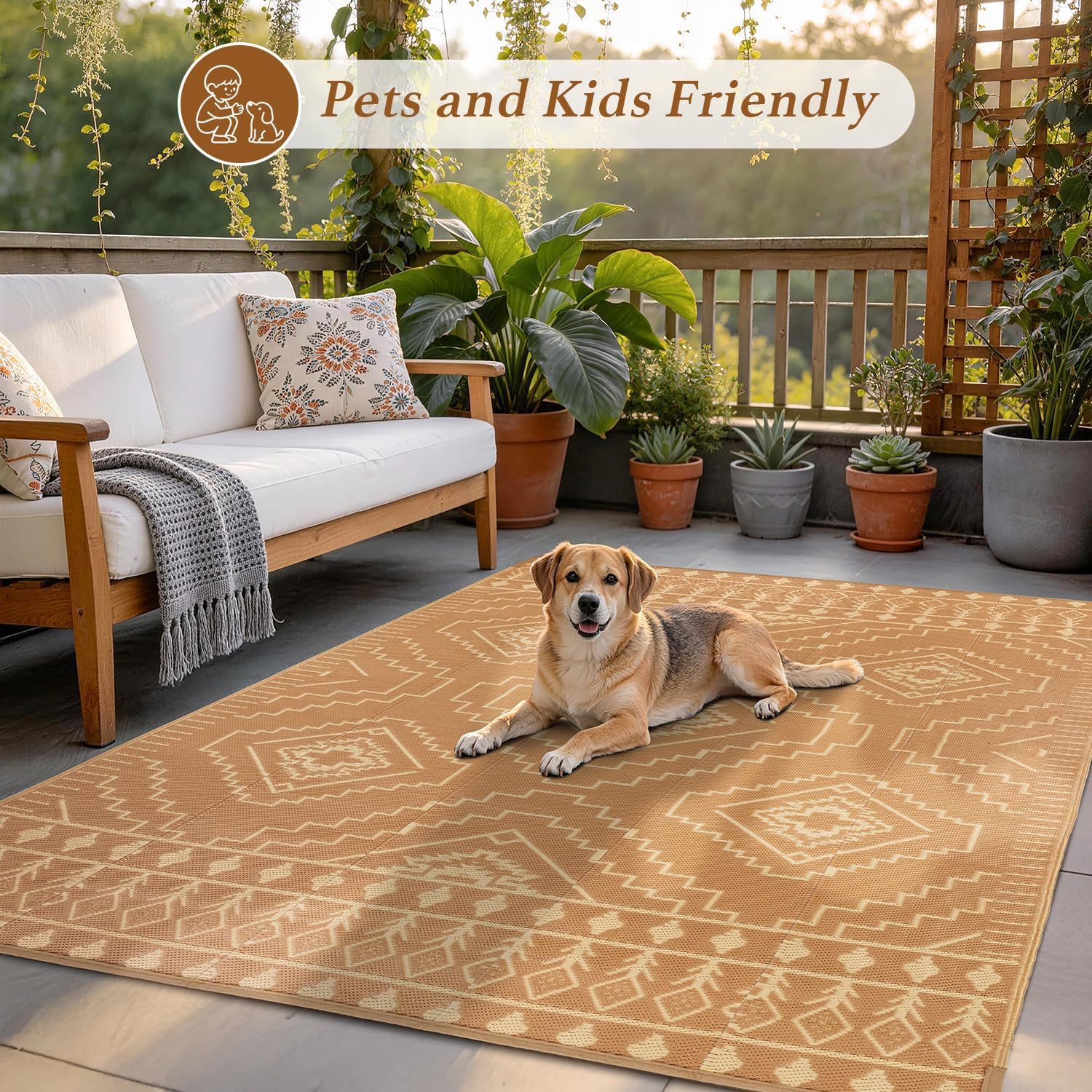 LBRO2M Waterproof Outdoor Rugs 10X12 for Patio Outdoor Plastic Straw Rug Reversible Outdoor Camping Rugs RV Rug for Deck,Backyard (10X12 Brwon Beige)
