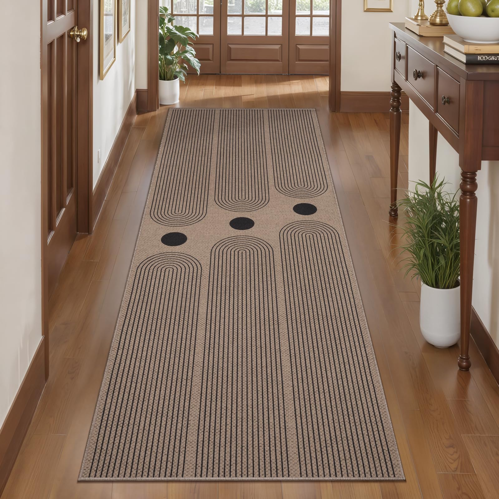 Tangsoo Rainbow Easy Jute Rug 5x7 Large Washable Area Rug for Living Room,Black Non-Slip Thin Outdoor Rug,Modern Farmhouse Indoor Carpet for Dining Room Table Bedroom Patio
