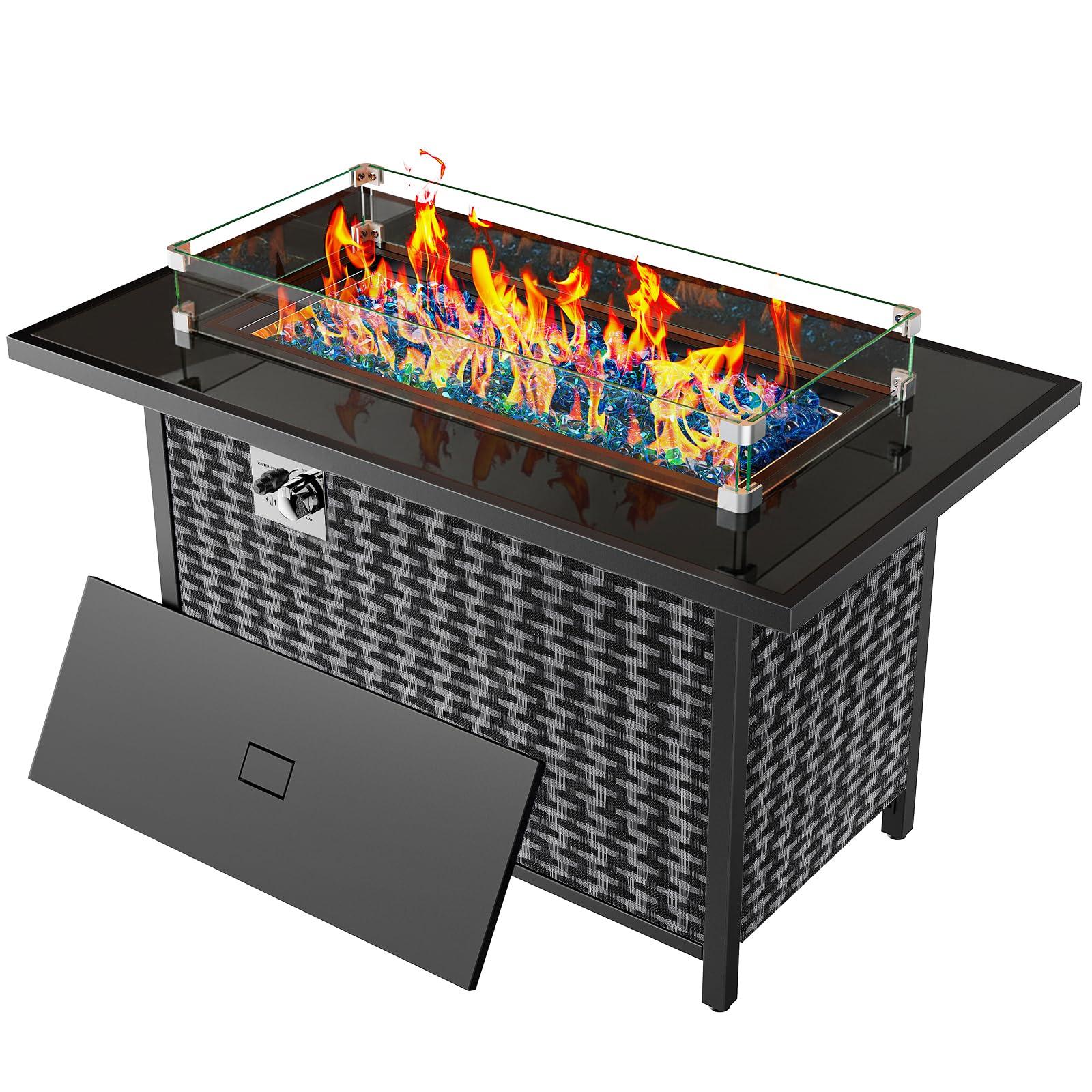 Ciays 43-Inch Rectangular Propane Fire Pit with 60,000 BTU Output, Gas with Cover and Rocks, Table CSA-Certified 2 in 1Table Gatherings Parties with 304 Stainless Steel H-Burner