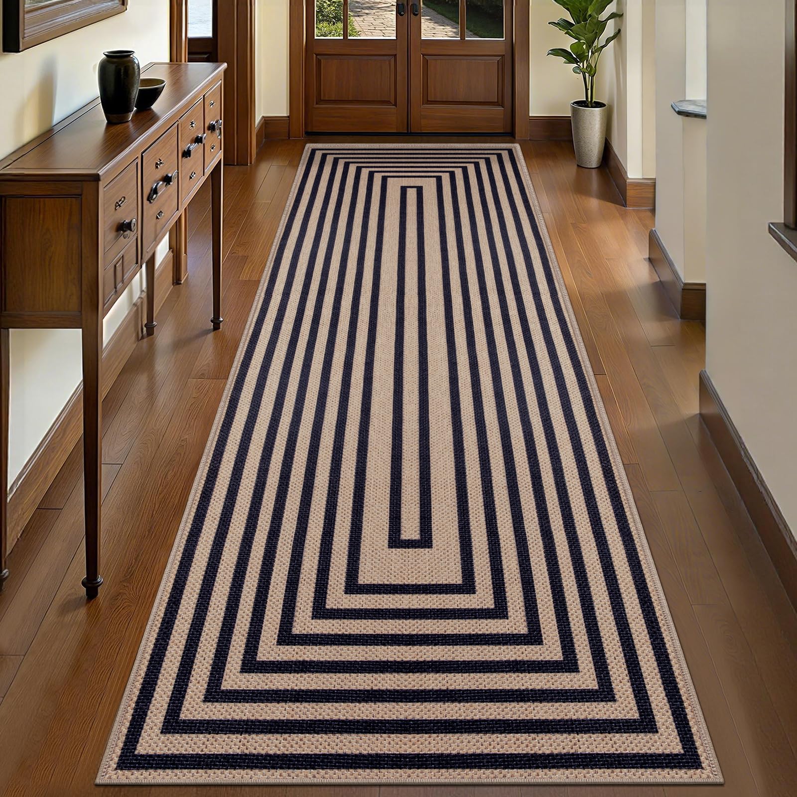 Tangsoo Rainbow Easy Jute Rug 5x7 Large Washable Area Rug for Living Room,Black Non-Slip Thin Outdoor Rug,Modern Farmhouse Indoor Carpet for Dining Room Table Bedroom Patio