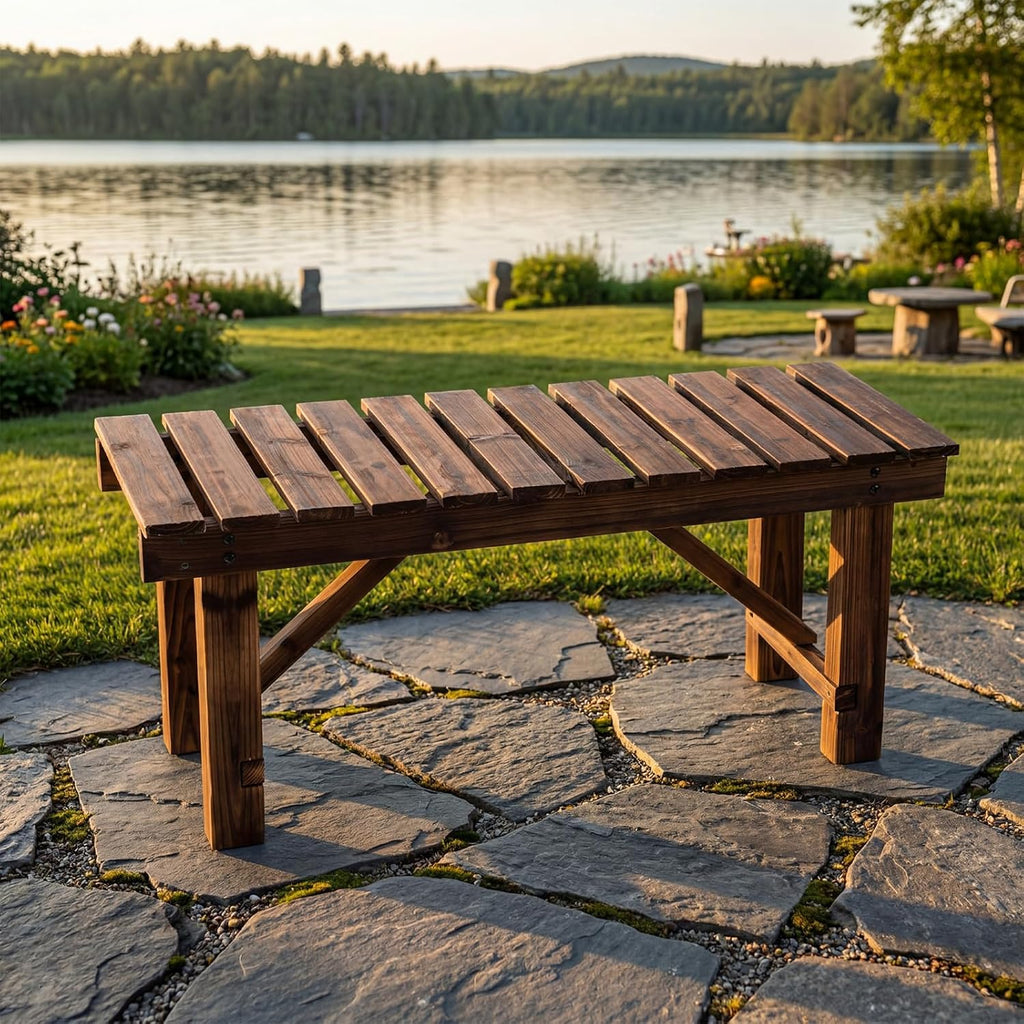 Cinnvoice 35.5 Inch Outdoor Garden Bench 2 Person Wooden Patio Backless Bench Weatherproof Anti Corrosion and Anti Rust Benches for Garden Lawn Porch Park Backyard