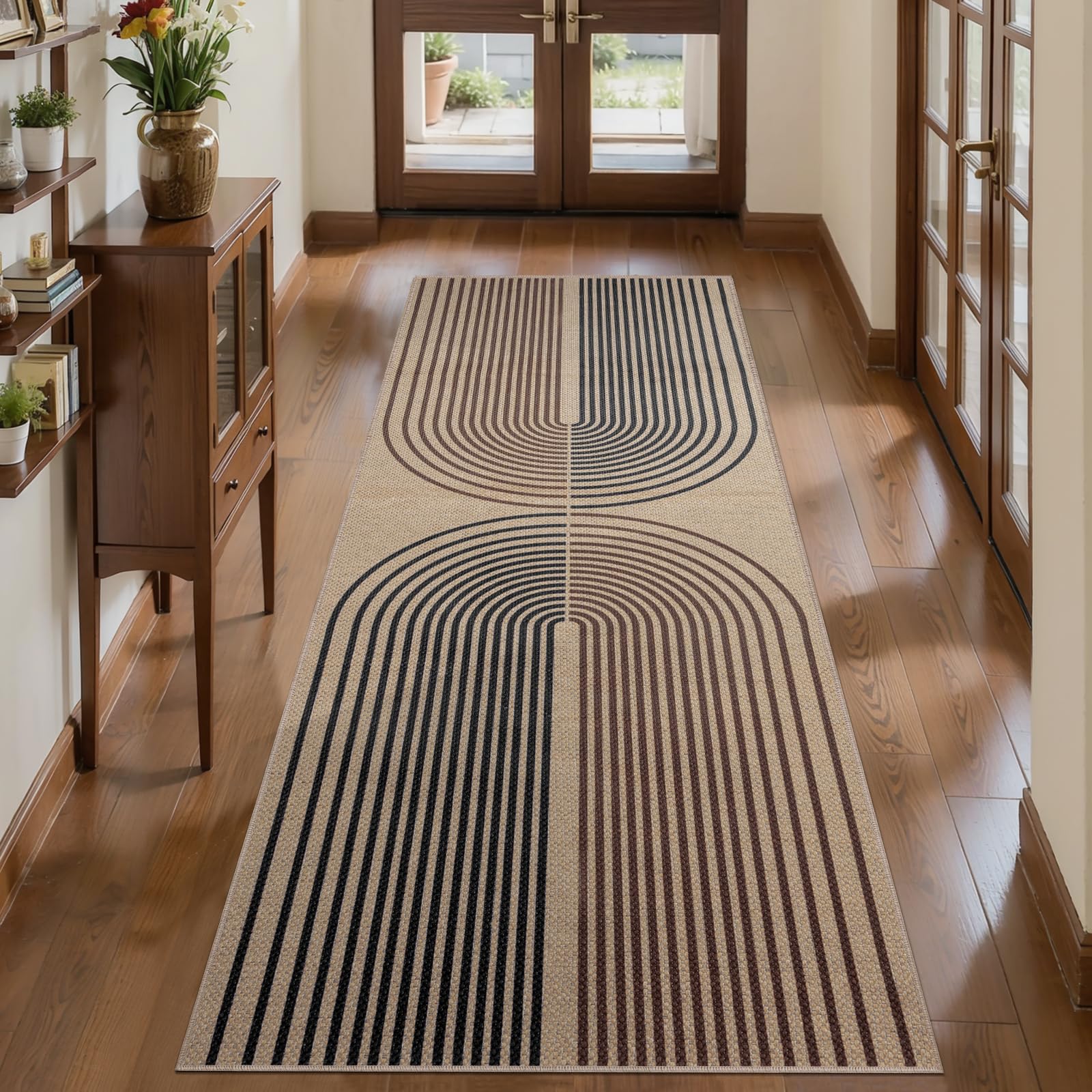 Tangsoo Rainbow Easy Jute Rug 5x7 Large Washable Area Rug for Living Room,Black Non-Slip Thin Outdoor Rug,Modern Farmhouse Indoor Carpet for Dining Room Table Bedroom Patio