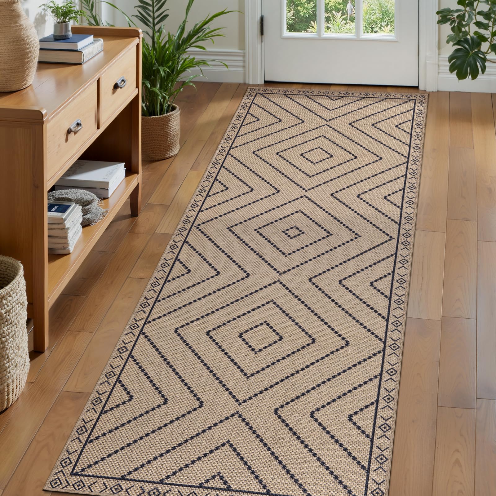 Tangsoo Rainbow Easy Jute Rug 5x7 Large Washable Area Rug for Living Room,Black Non-Slip Thin Outdoor Rug,Modern Farmhouse Indoor Carpet for Dining Room Table Bedroom Patio