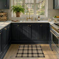 Washable Plaid Indoor Outdoor Rug 3x5 for Front Porch, Entryway, Patio, No Shed Easy Jute Non Slip TPR Backing Area Rug for Large Kitchen, Farmhouse Black & Tan Checkered Seegrass Aesthetic
