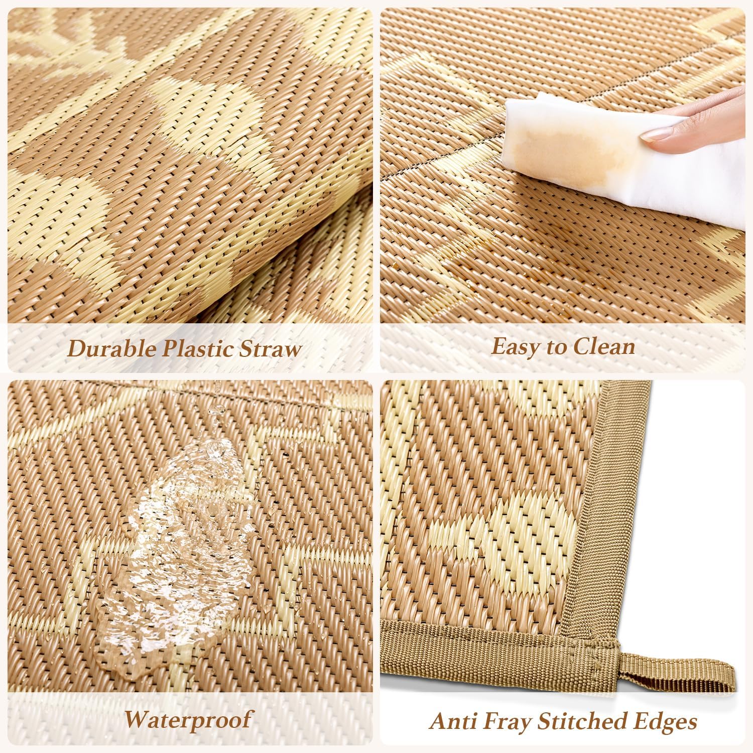 LBRO2M Waterproof Outdoor Rugs 10X12 for Patio Outdoor Plastic Straw Rug Reversible Outdoor Camping Rugs RV Rug for Deck,Backyard (10X12 Brwon Beige)