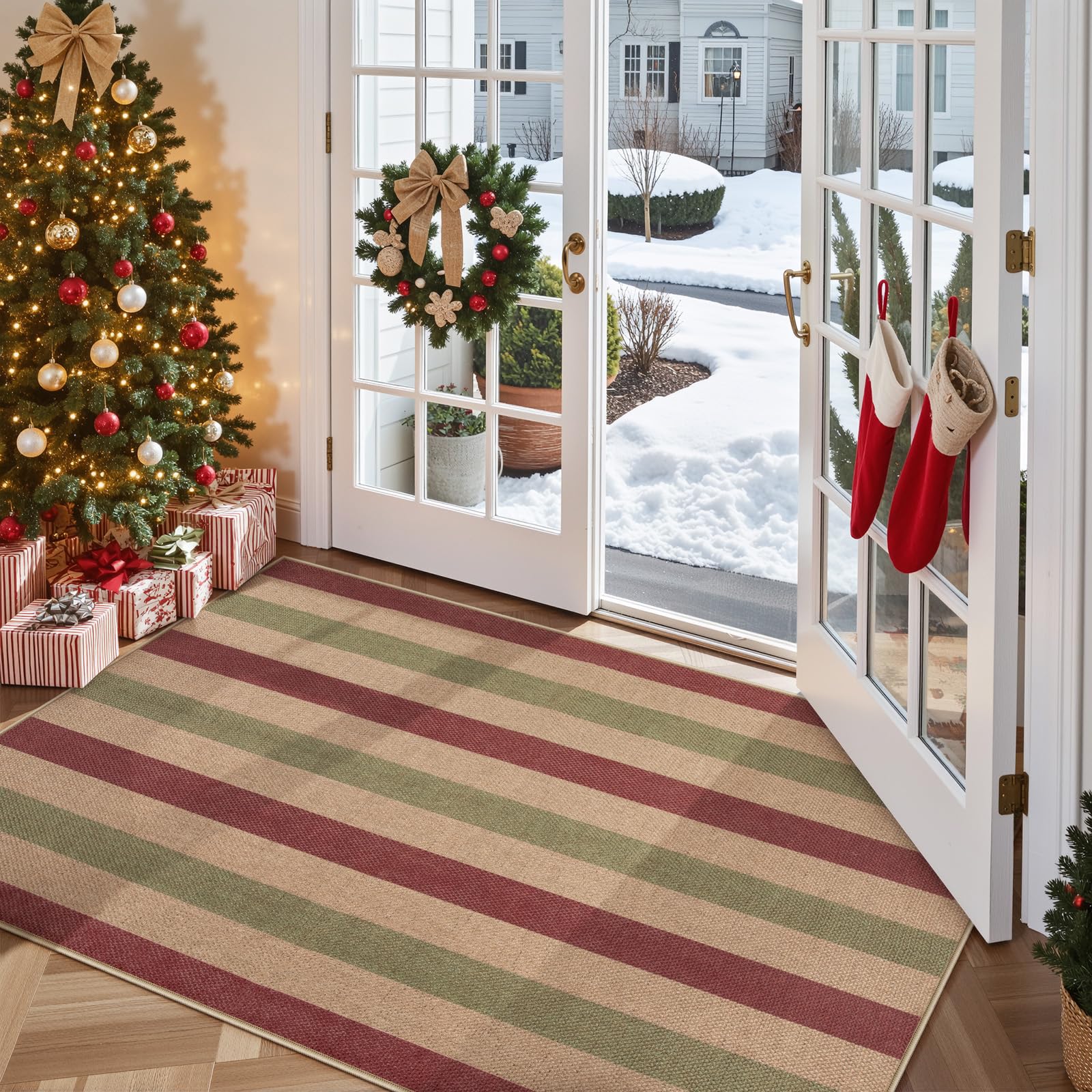 Lahome Striped Easy Jute Outdoor Patio Rug, 3x5 Washable Rugs for Entryway Porch, Farmhouse Neutral Non Shedding Indoor Outdoor Carpet for Entry Kitchen Guestroom Deck Foyer