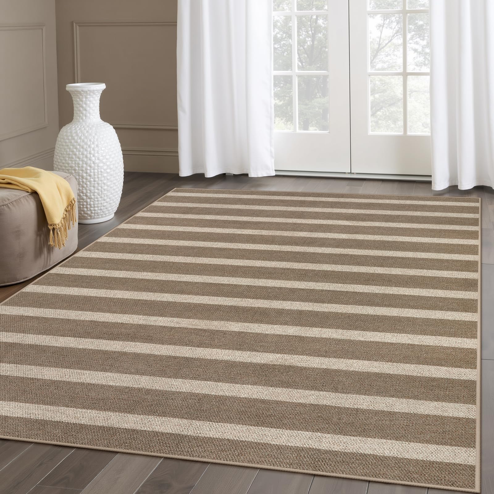 Lahome Striped Easy Jute Outdoor Patio Rug, 3x5 Washable Rugs for Entryway Porch, Farmhouse Neutral Non Shedding Indoor Outdoor Carpet for Entry Kitchen Guestroom Deck Foyer