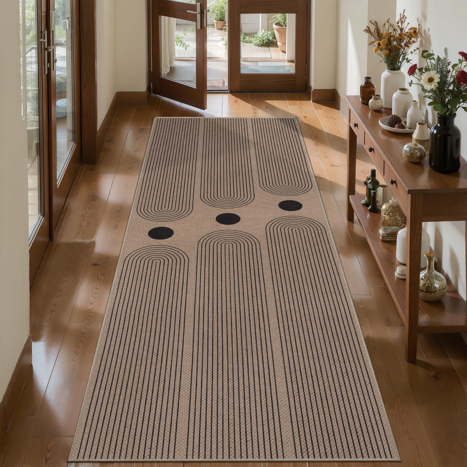 Tangsoo Rainbow Easy Jute Rug 5x7 Large Washable Area Rug for Living Room,Black Non-Slip Thin Outdoor Rug,Modern Farmhouse Indoor Carpet for Dining Room Table Bedroom Patio