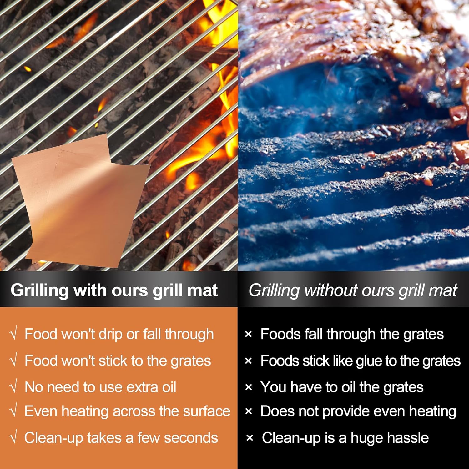 UBeesize Copper Grill Mats for Outdoor Grill – 6 Pack Heavy-Duty, Non-Stick BBQ Grilling Mat & Baking Mats, Reusable, Easy-Clean for Gas, Charcoal, Electric Grills (15.75 x 13 Inch)