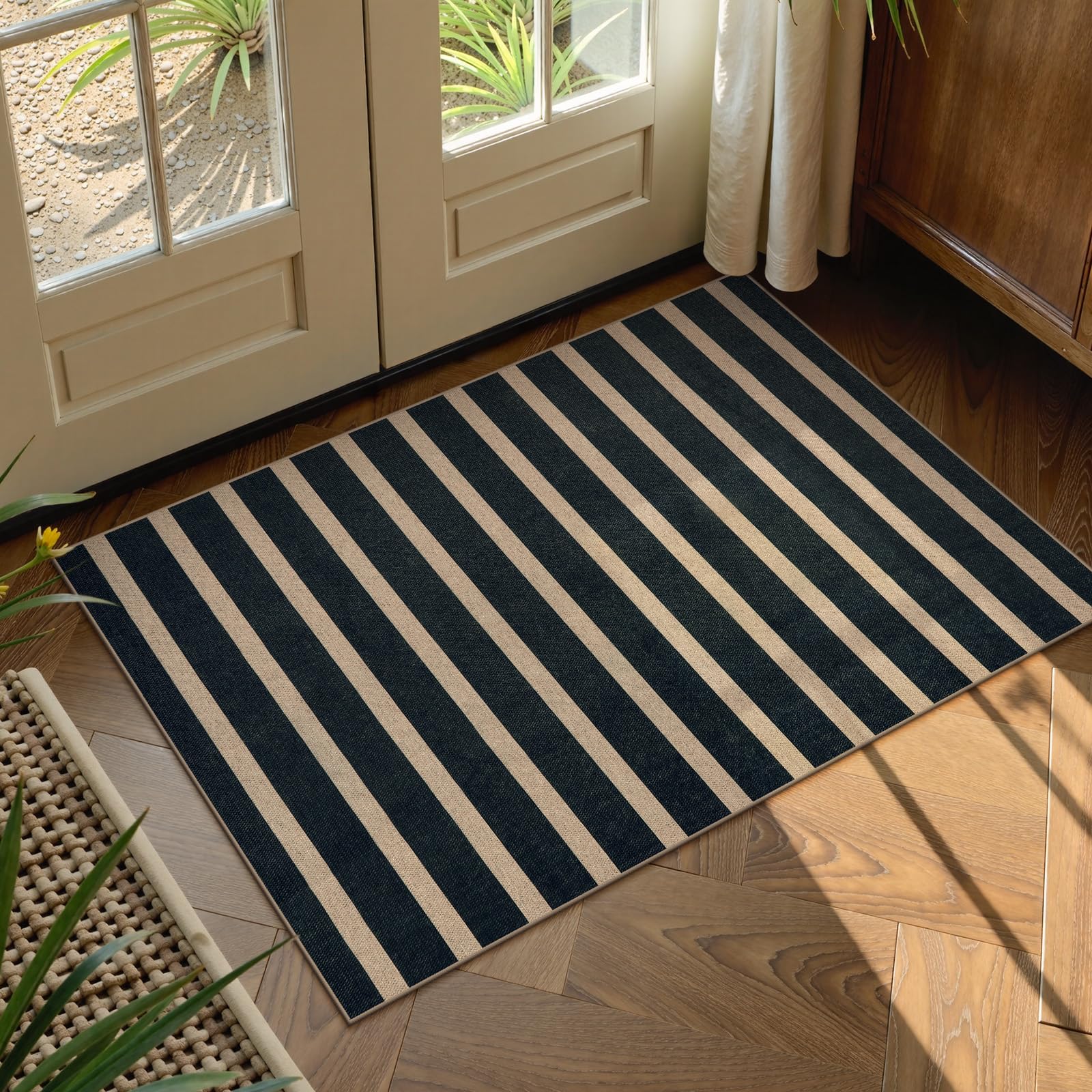 Lahome Striped Easy Jute Outdoor Patio Rug, 3x5 Washable Rugs for Entryway Porch, Farmhouse Neutral Non Shedding Indoor Outdoor Carpet for Entry Kitchen Guestroom Deck Foyer