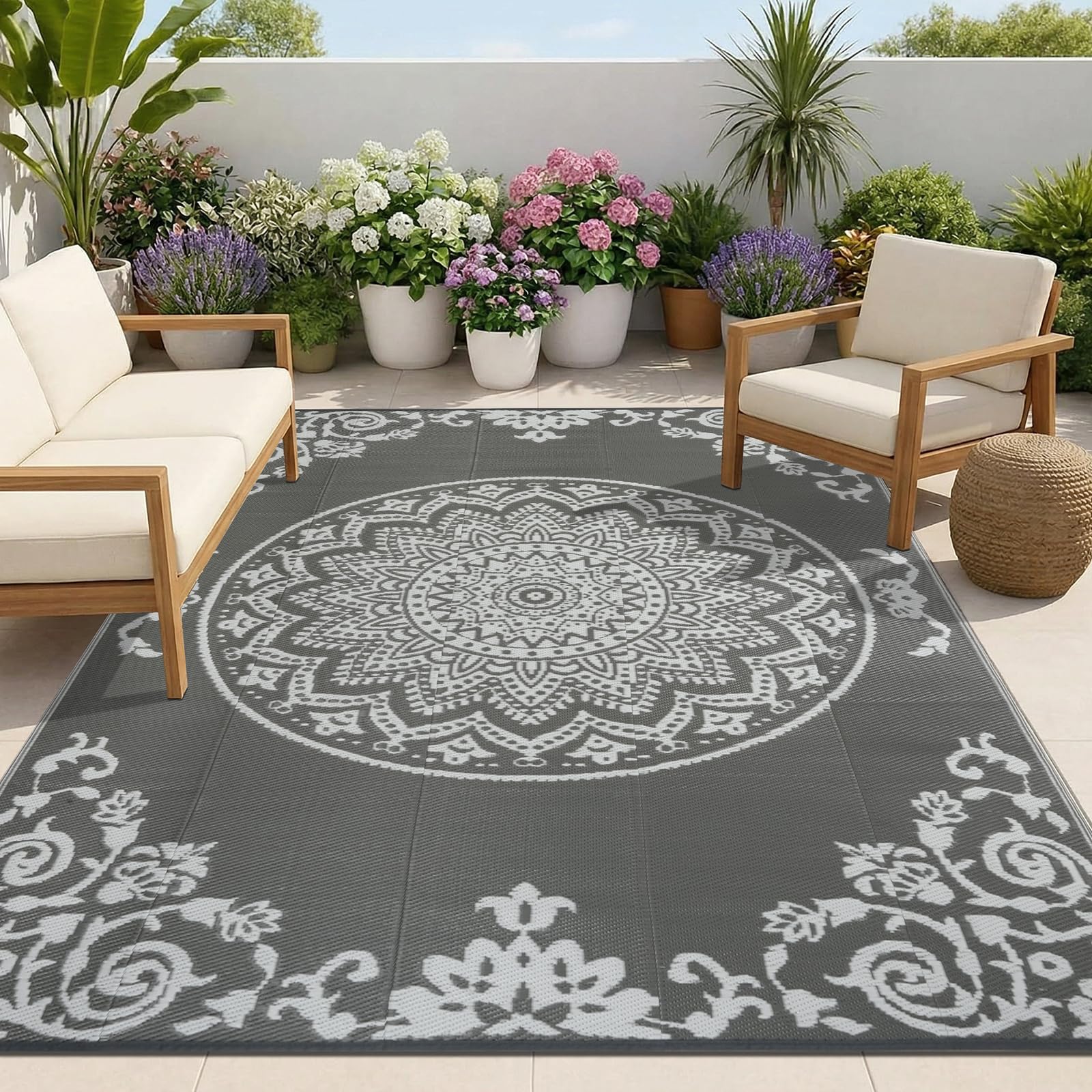 famibay Outdoor Rug Waterproof 5x8 ft, Reversible Outdoor Plastic Straw Rug, UV-Resistant Patio Rug Lightweight Portable RV Mat Indoor Outdoor Carpet for Camping, Balcony, Deck, Backyard, Picnic