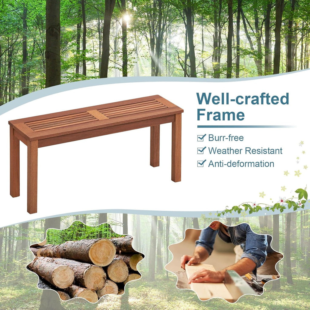 Wooden Outdoor Bench, 2-Seater Backless Garden Bench, Solid Weatherproof Wood Frame for Outdoors, 39.5” Long Slatted Patio Bench for Entryway, Porch, Backyard, Lawn, Natural