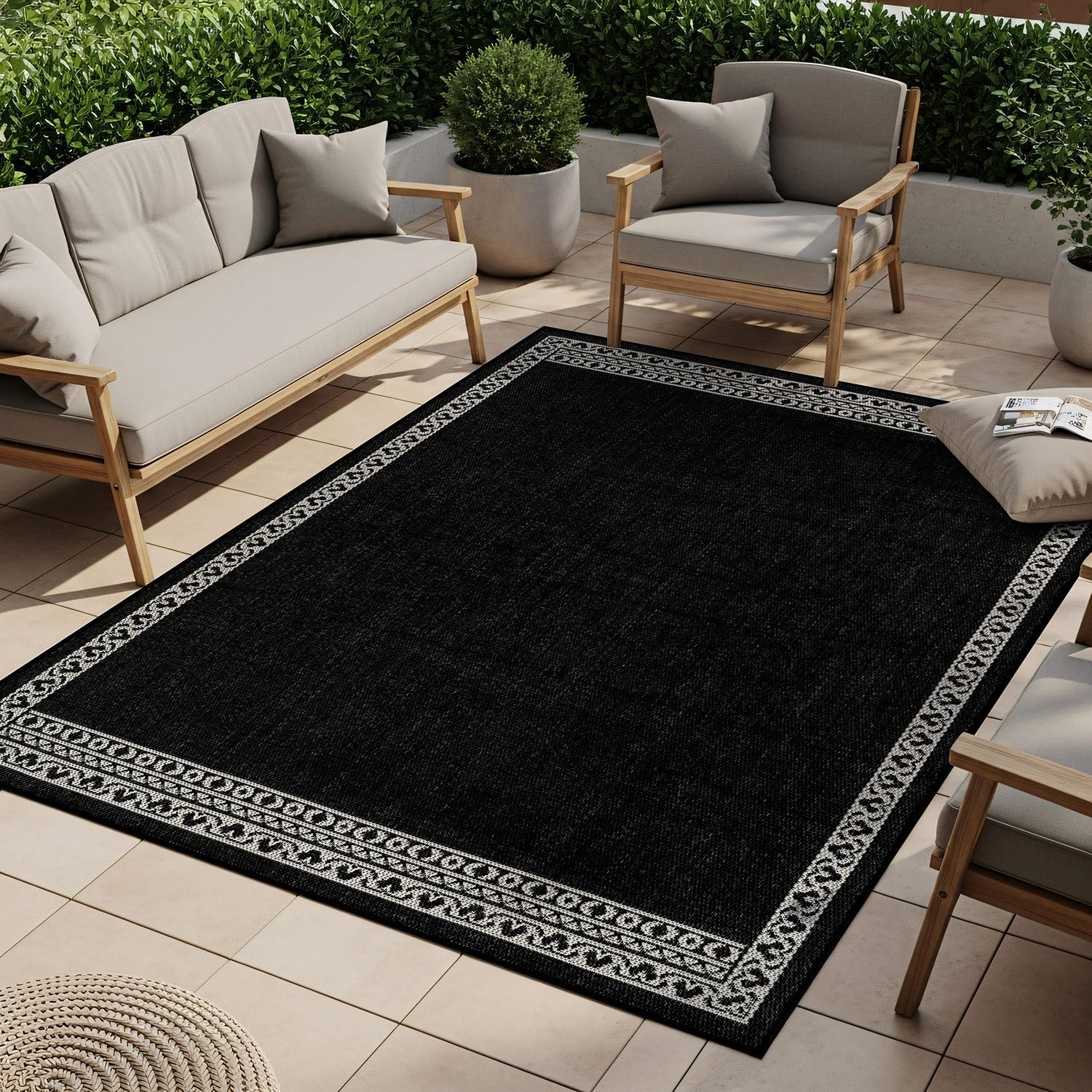Washable Outdoor Rug 5x7 Modern Area Rugs Outdoor Carpets Striped Pattern Non Shedding Waterproof Easy Clean Patio Deck Porch Living Room Bedroom Garden RV (5 X 7 Olive)