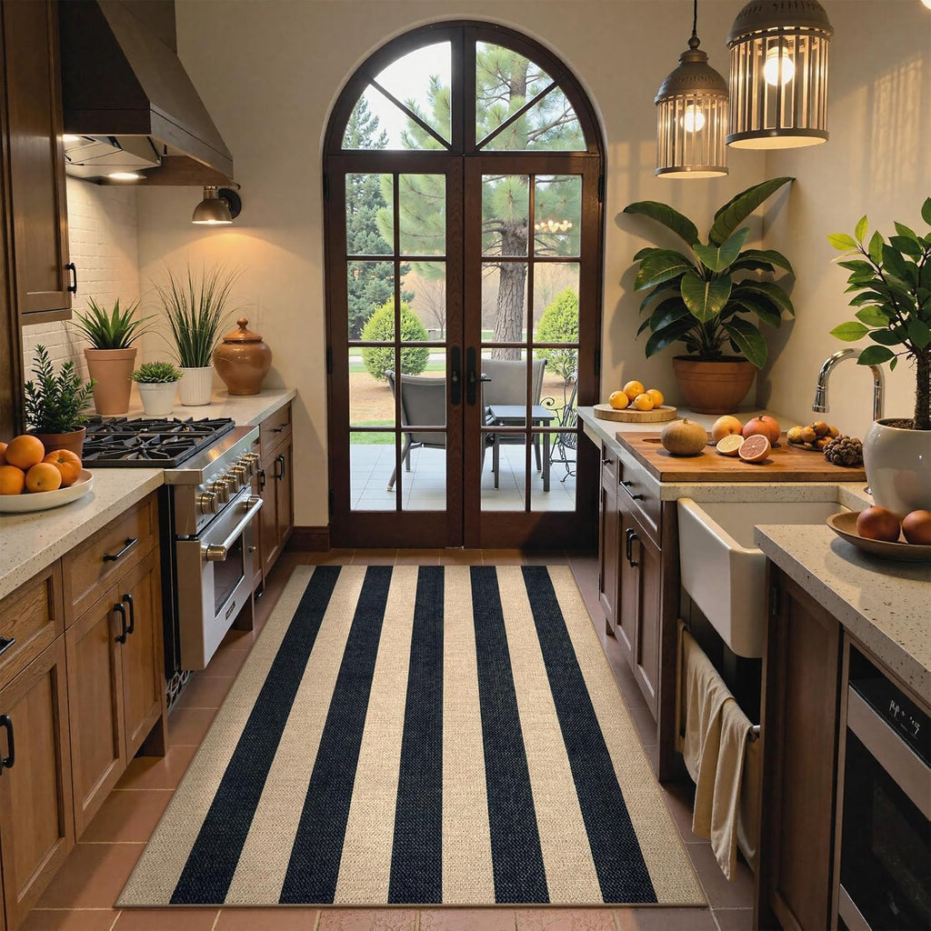 Lahome Striped Easy Jute Outdoor Patio Rug, 3x5 Washable Rugs for Entryway Porch, Farmhouse Neutral Non Shedding Indoor Outdoor Carpet for Entry Kitchen Guestroom Deck Foyer