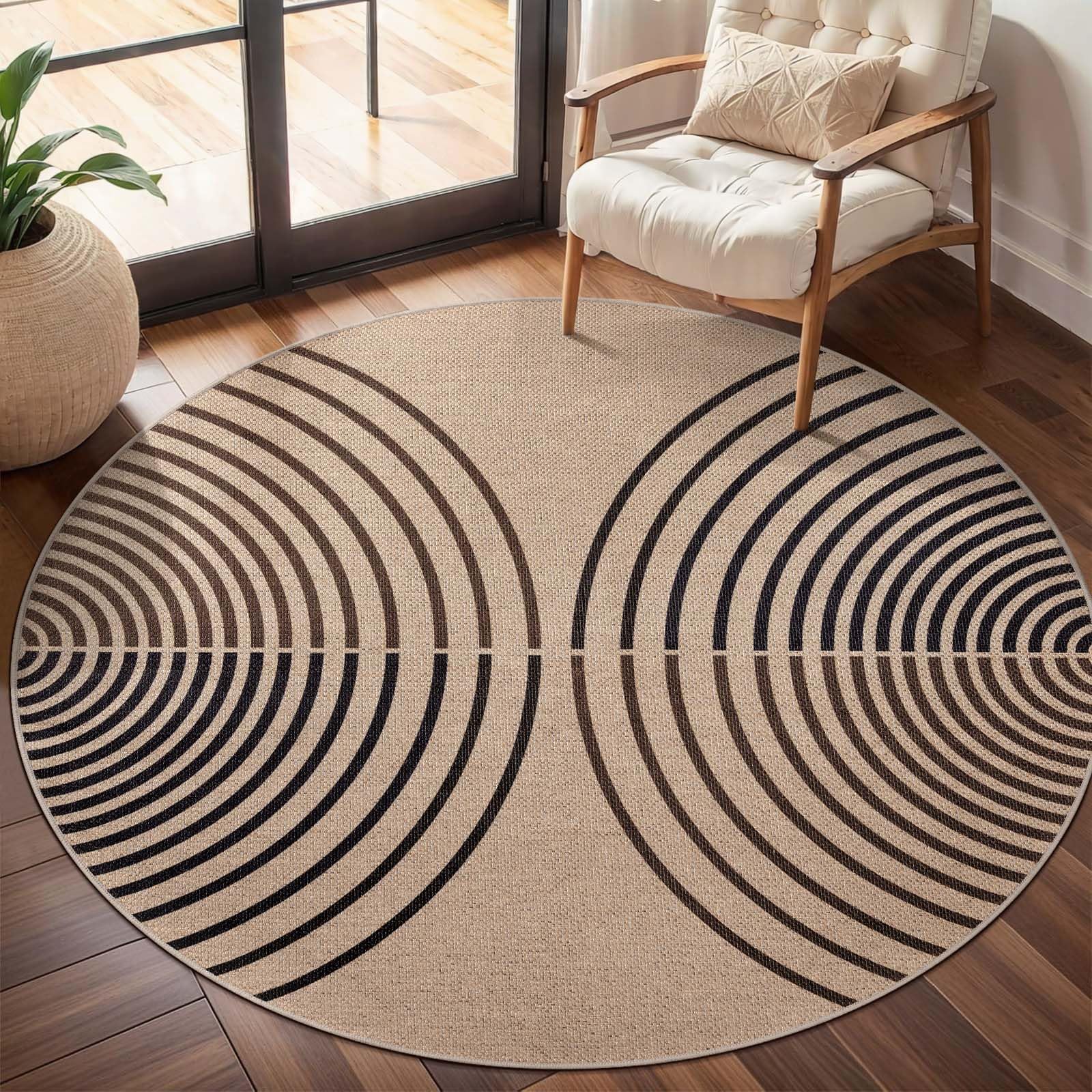 Tangsoo Rainbow Easy Jute Rug 5x7 Large Washable Area Rug for Living Room,Black Non-Slip Thin Outdoor Rug,Modern Farmhouse Indoor Carpet for Dining Room Table Bedroom Patio