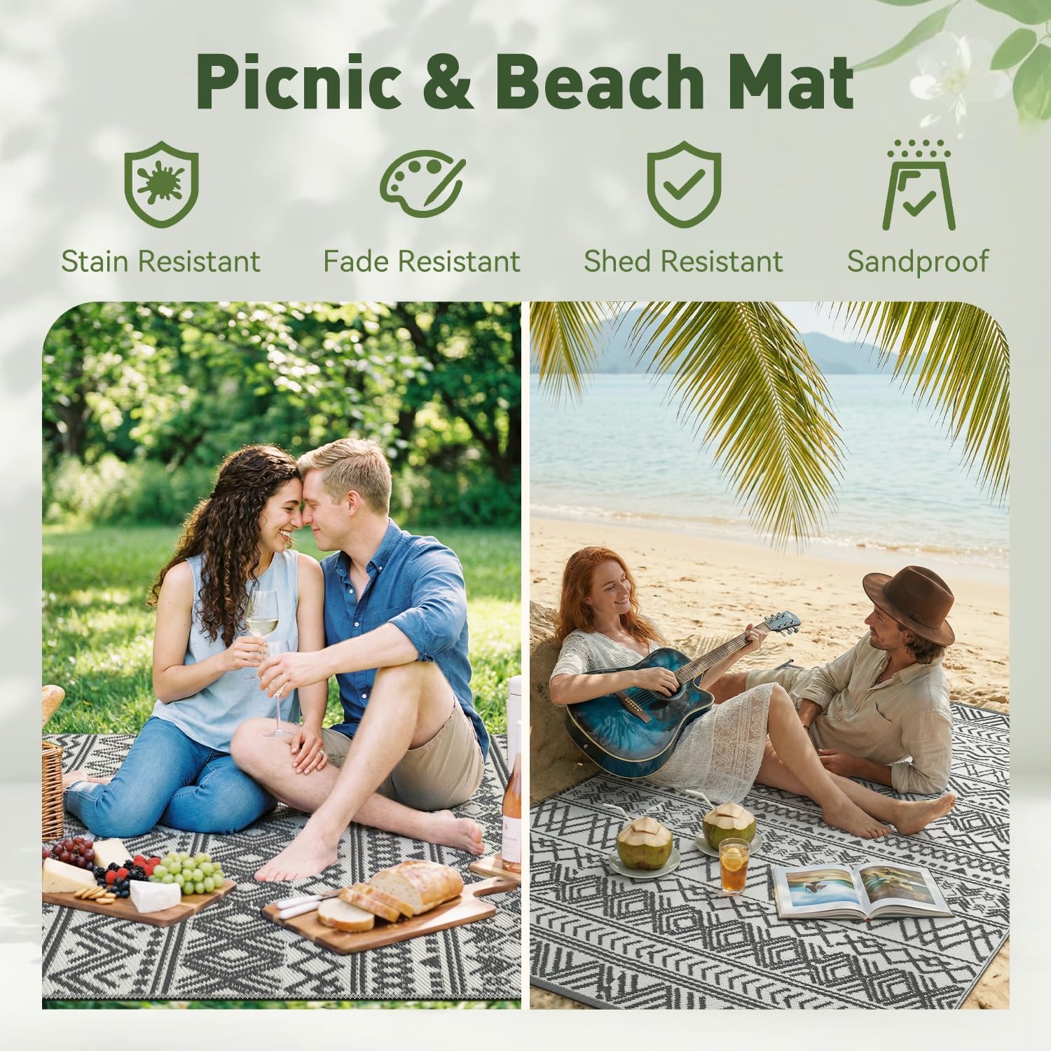 MontVoo Outdoor Rug Carpet Waterproof 5x8 Outdoor Patio Rug Mat Reverisble Plastic Straw Outdoor Rug for RV Camping Picnic Beach Balcony Boho Grey