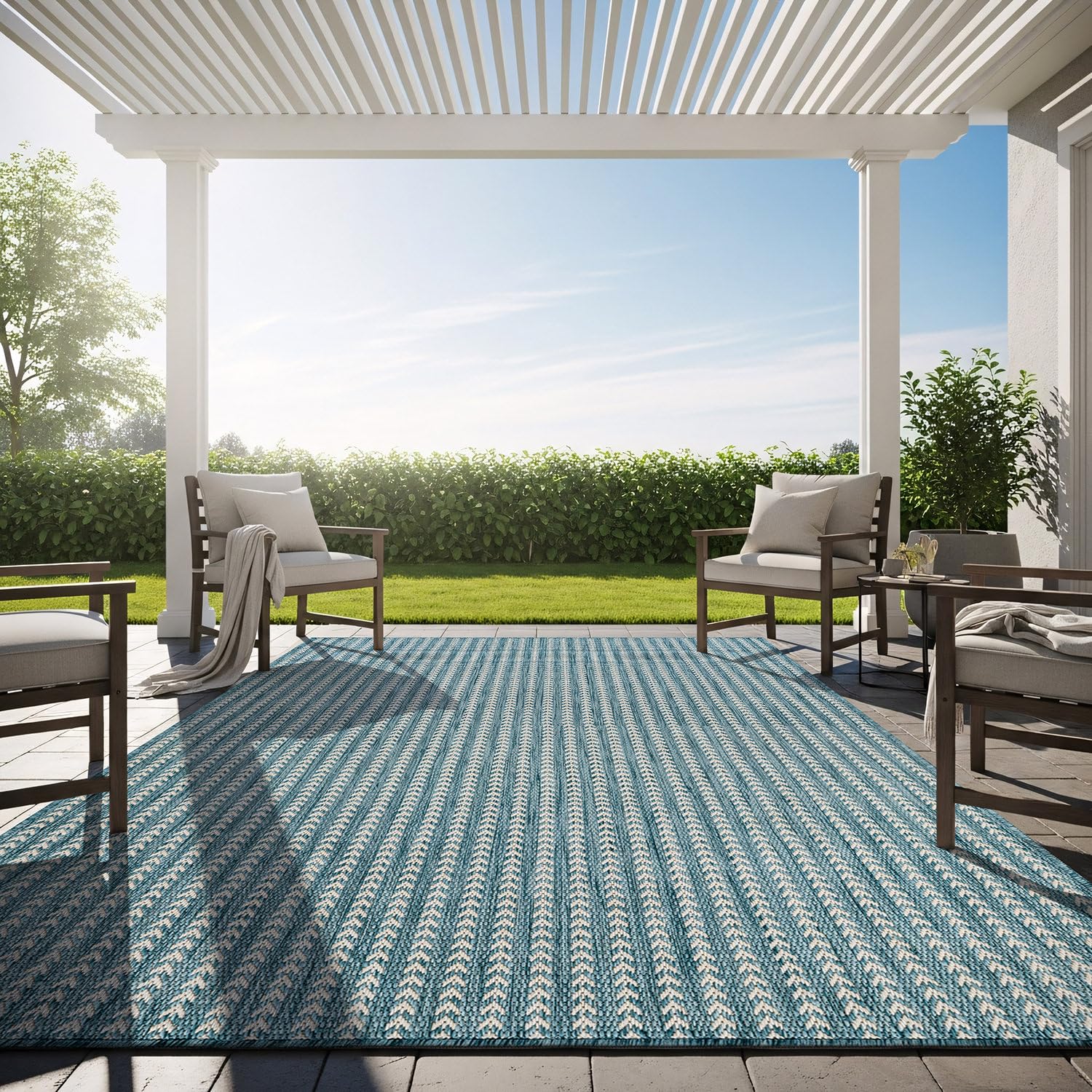 Washable Outdoor Rug 5x7 Modern Area Rugs Outdoor Carpets Striped Pattern Non Shedding Waterproof Easy Clean Patio Deck Porch Living Room Bedroom Garden RV (5 X 7 Olive)