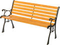 Gardenised Wooden Outdoor Park Patio Garden Yard Bench with Designed Steel Armrest and Legs, Black