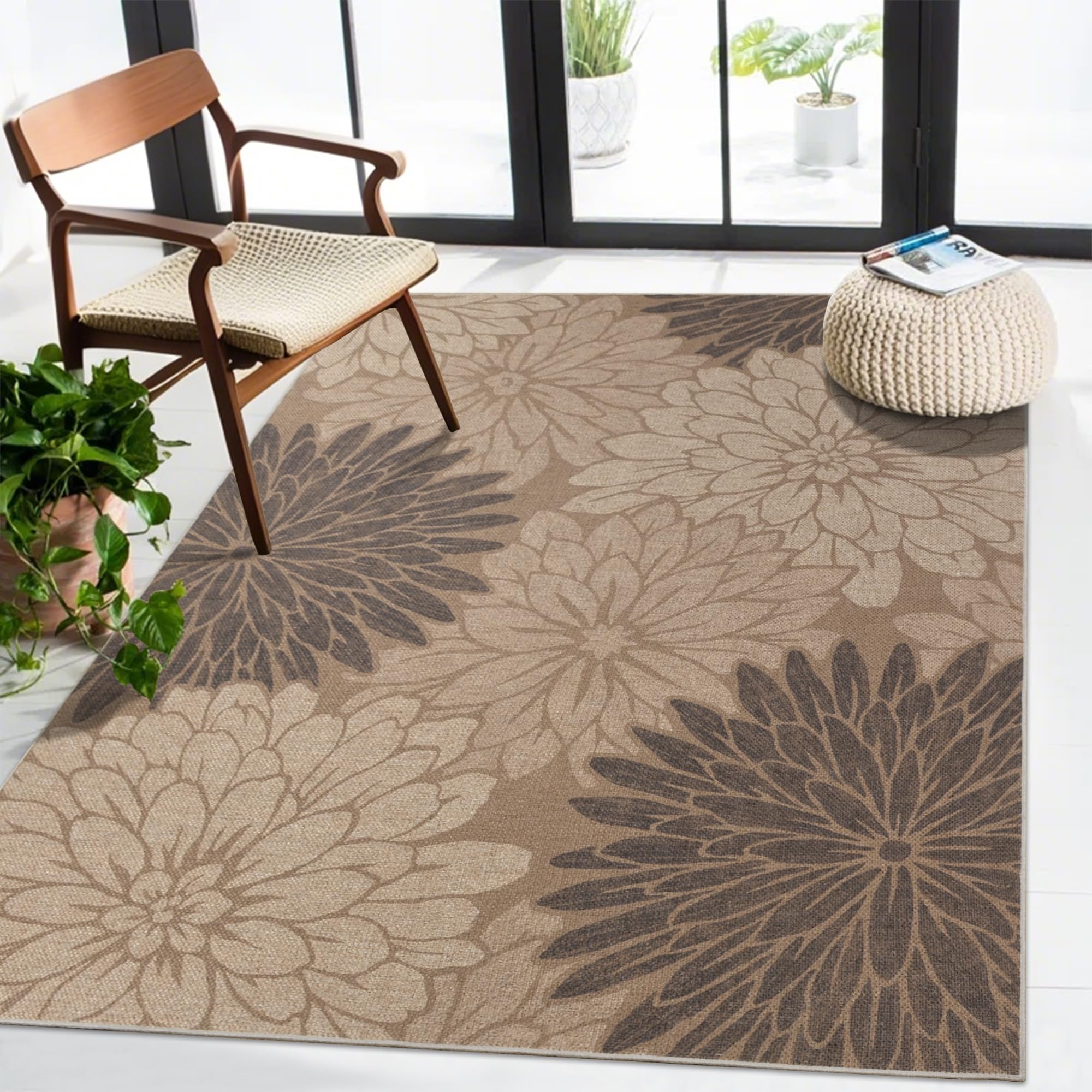 Striped Easy Jute Rug 5x7 Outdoor Patio Rug Washable Rugs for Living Room Bedroom Non Slip Non Shedding Neutral Farmhouse Indoor Outdoor Carpet for Backyard Patio Office