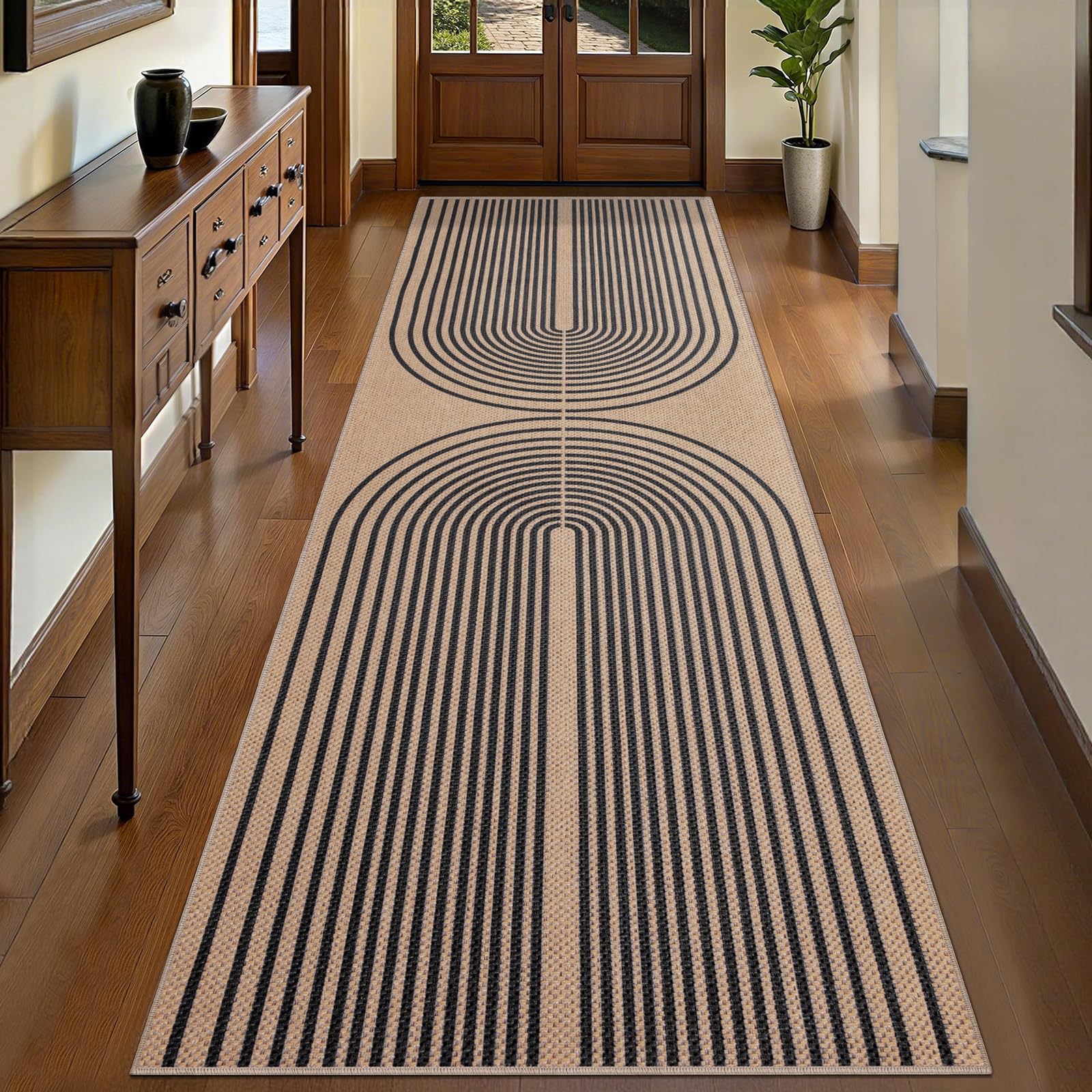 Tangsoo Rainbow Easy Jute Rug 5x7 Large Washable Area Rug for Living Room,Black Non-Slip Thin Outdoor Rug,Modern Farmhouse Indoor Carpet for Dining Room Table Bedroom Patio