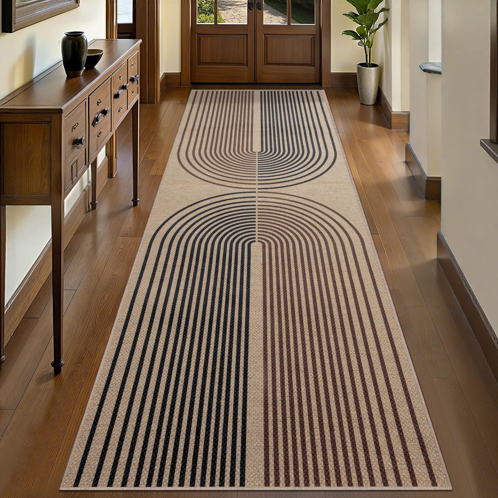 Tangsoo Rainbow Easy Jute Rug 5x7 Large Washable Area Rug for Living Room,Black Non-Slip Thin Outdoor Rug,Modern Farmhouse Indoor Carpet for Dining Room Table Bedroom Patio