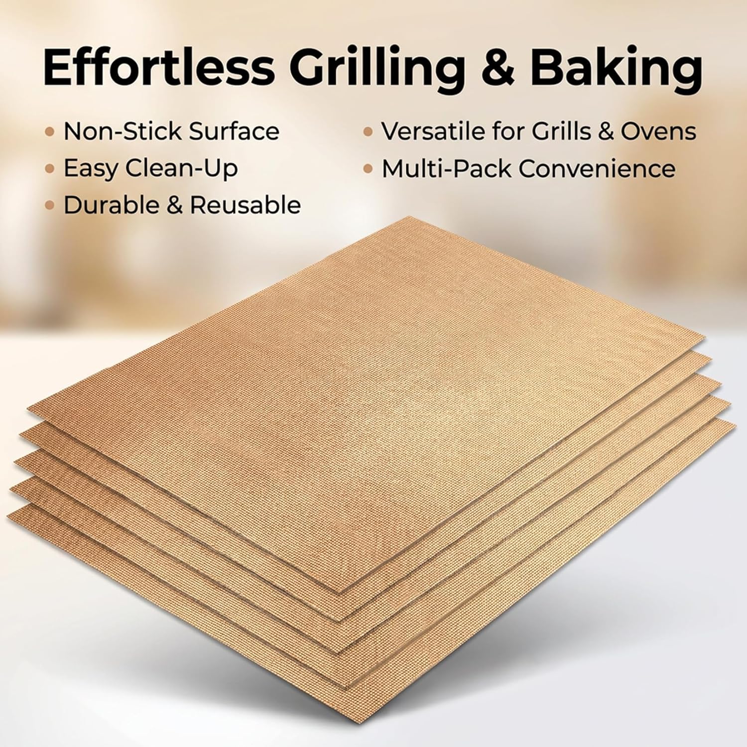 RAINFLOW Copper Grill Mats 5 Pack – Nonstick BBQ Grill Mats for Outdoor Grilling, Reusable Grill Cooking Mats for Gas, Charcoal & Electric Grills, 15.75 x 13 in