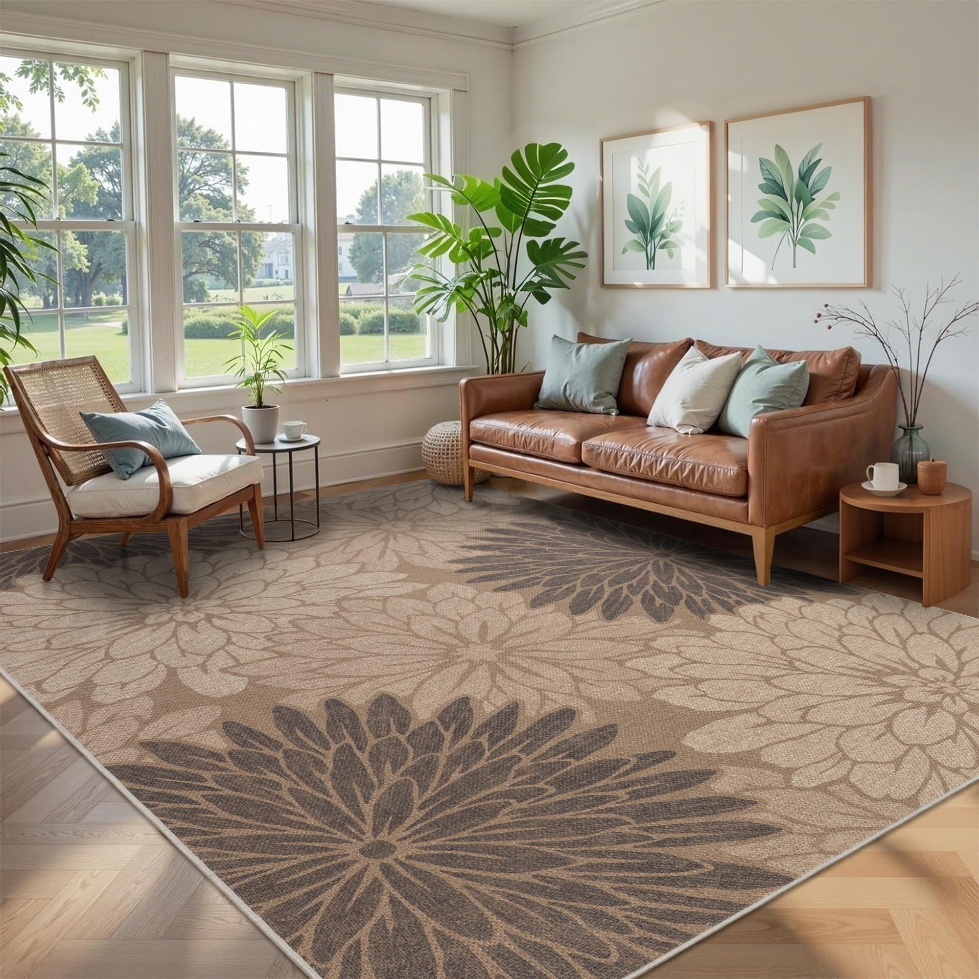 Striped Easy Jute Rug 5x7 Outdoor Patio Rug Washable Rugs for Living Room Bedroom Non Slip Non Shedding Neutral Farmhouse Indoor Outdoor Carpet for Backyard Patio Office