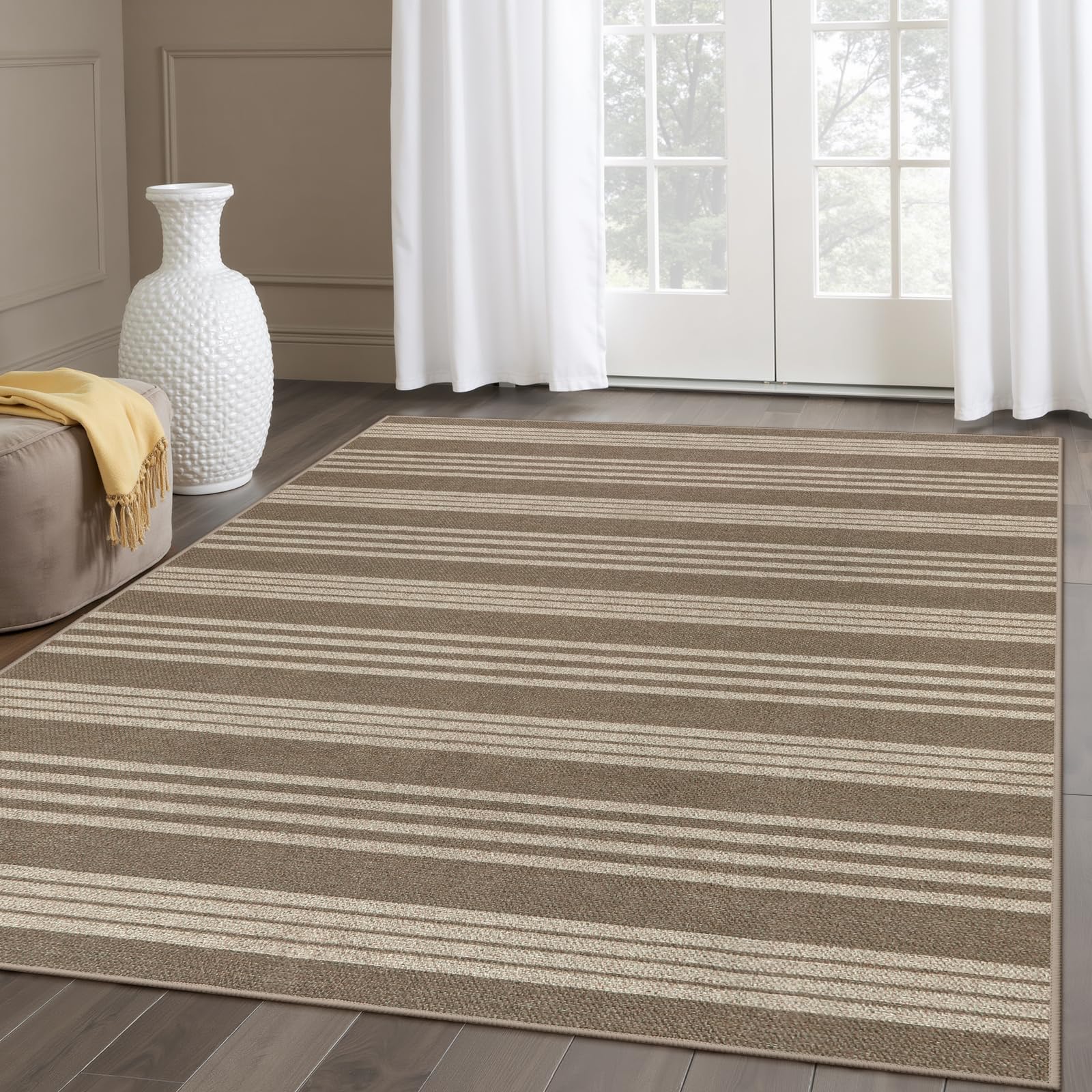 Lahome Striped Easy Jute Outdoor Patio Rug, 3x5 Washable Rugs for Entryway Porch, Farmhouse Neutral Non Shedding Indoor Outdoor Carpet for Entry Kitchen Guestroom Deck Foyer