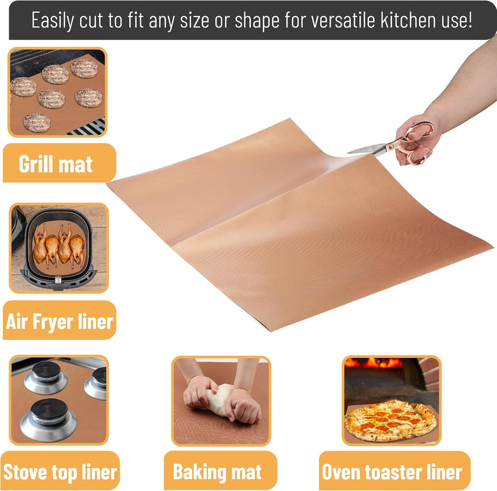 UNCO- Copper Grill Mats for Outdoor Grill, 13" x 15.8", 7 Pack, Nonstick Reusable Grilling Mats for Outdoor Grill, BPA and PFOA Free with PTFE-Fiberglass Coating