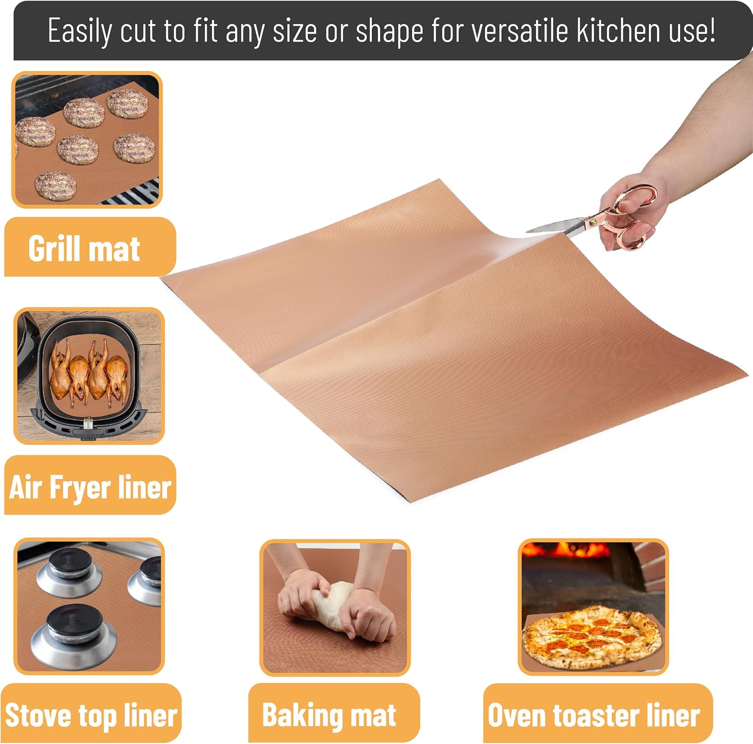 UNCO- Copper Grill Mats for Outdoor Grill, 13" x 15.8", 7 Pack, Nonstick Reusable Grilling Mats for Outdoor Grill, BPA and PFOA Free with PTFE-Fiberglass Coating