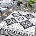 Waterproof Outdoor Rug 5x8ft, Bohemia Reversible Plastic Straw Mat for Patio RV Deck Porch Backyard Balcony Camping Picnic Beach Indoor Outdoor Carpet, Black&White