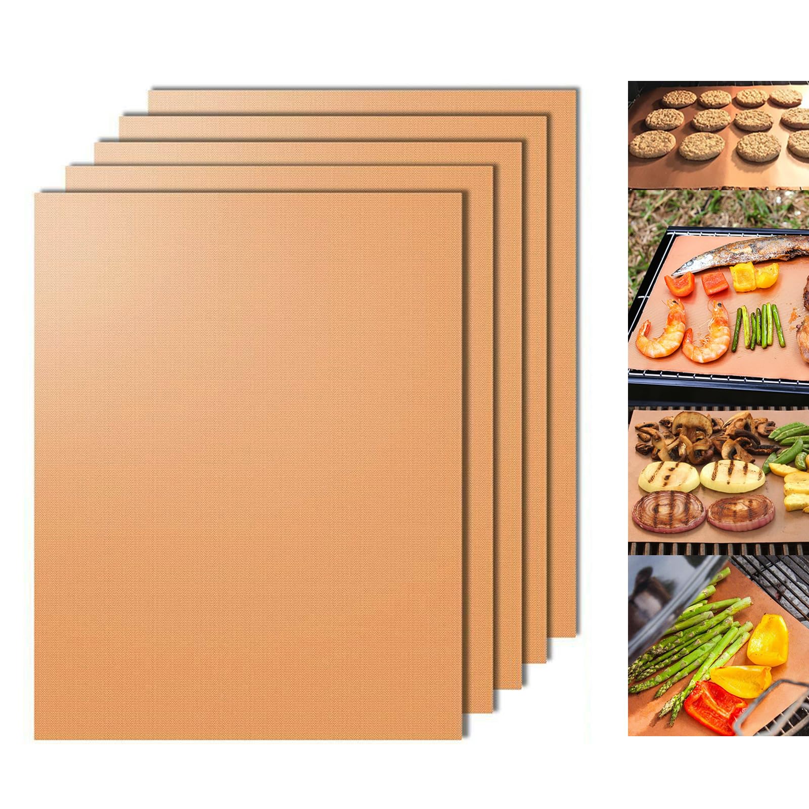 Grill Mats for Outdoor Grill, Dailyart Grill Mats Non Stick Set of 5 BBQ Grill Mat Baking Mats Teflon BBQ Grilling Accessories Reusable,Works on Gas, Charcoal, Electric Grill 15.75 x 13-Inch, Black