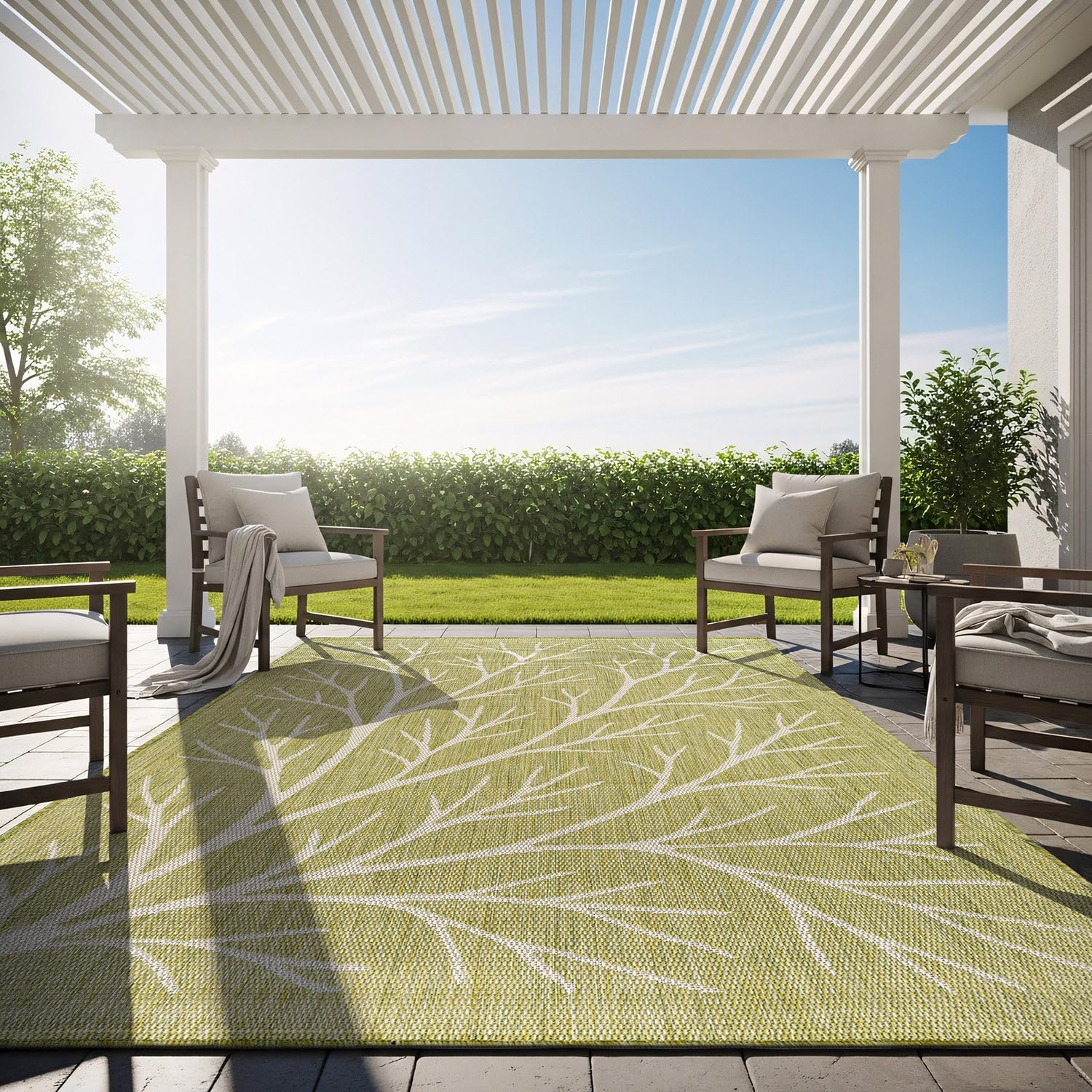 Washable Indoor Outdoor Rug 6x9 Modern Area Rugs Branch Pattern Non Shedding Waterproof Easy Clean Patio Deck Porch Living Room Bedroom Garden RV (6 X 9 Blue)