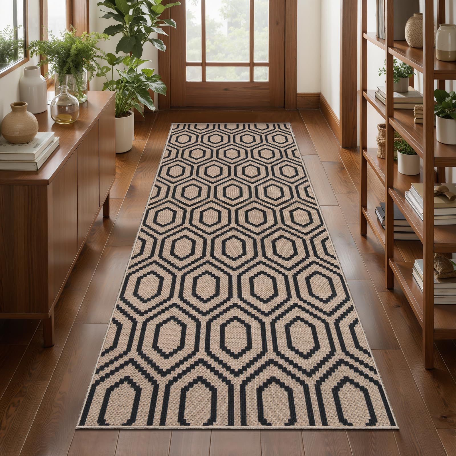 Tangsoo Rainbow Easy Jute Rug 5x7 Large Washable Area Rug for Living Room,Black Non-Slip Thin Outdoor Rug,Modern Farmhouse Indoor Carpet for Dining Room Table Bedroom Patio
