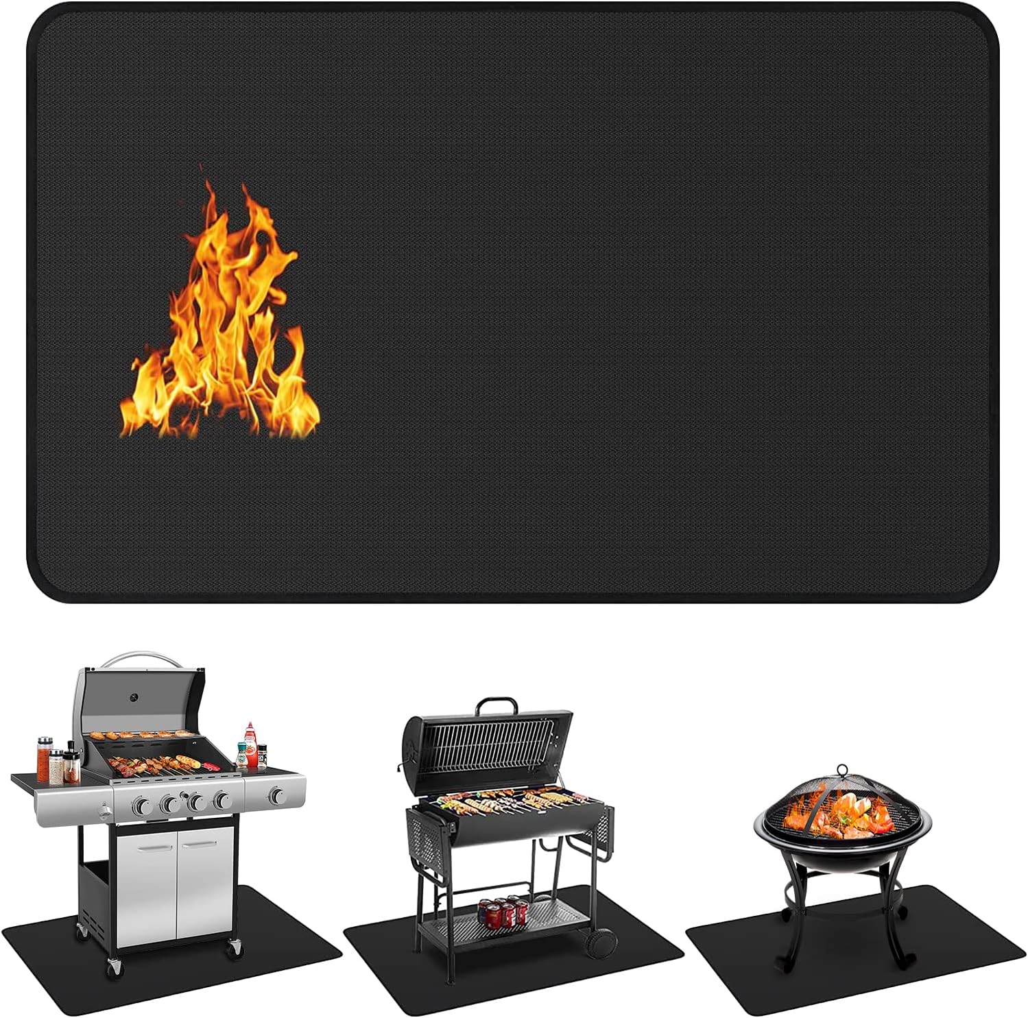 Protebox 60 x 40 inch Under Grill Mats for Outdoor Grill, Double-Sided Fireproof Deck and Patio Protector Mat, Waterproof Oil-Proof BBQ Floor Pad Indoor Fire Pit Fireplace Mat