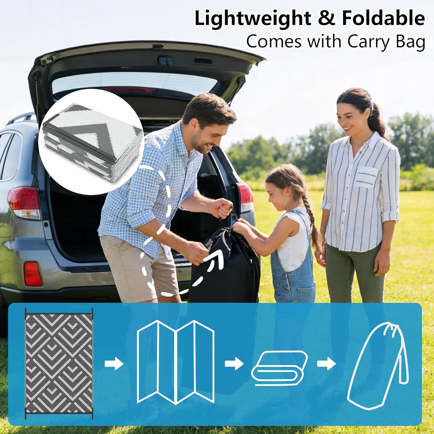 Kohree Outdoor Rug 9x12 Reversible, Waterproof Outdoor Plastic Straw Rug RV Patio Mat, Non-Slip Easy-Cleaning RV Outdoor Mat Carpet for Deck, Patio, Camping, Balcony, Deck, Backyard (Grey & White)