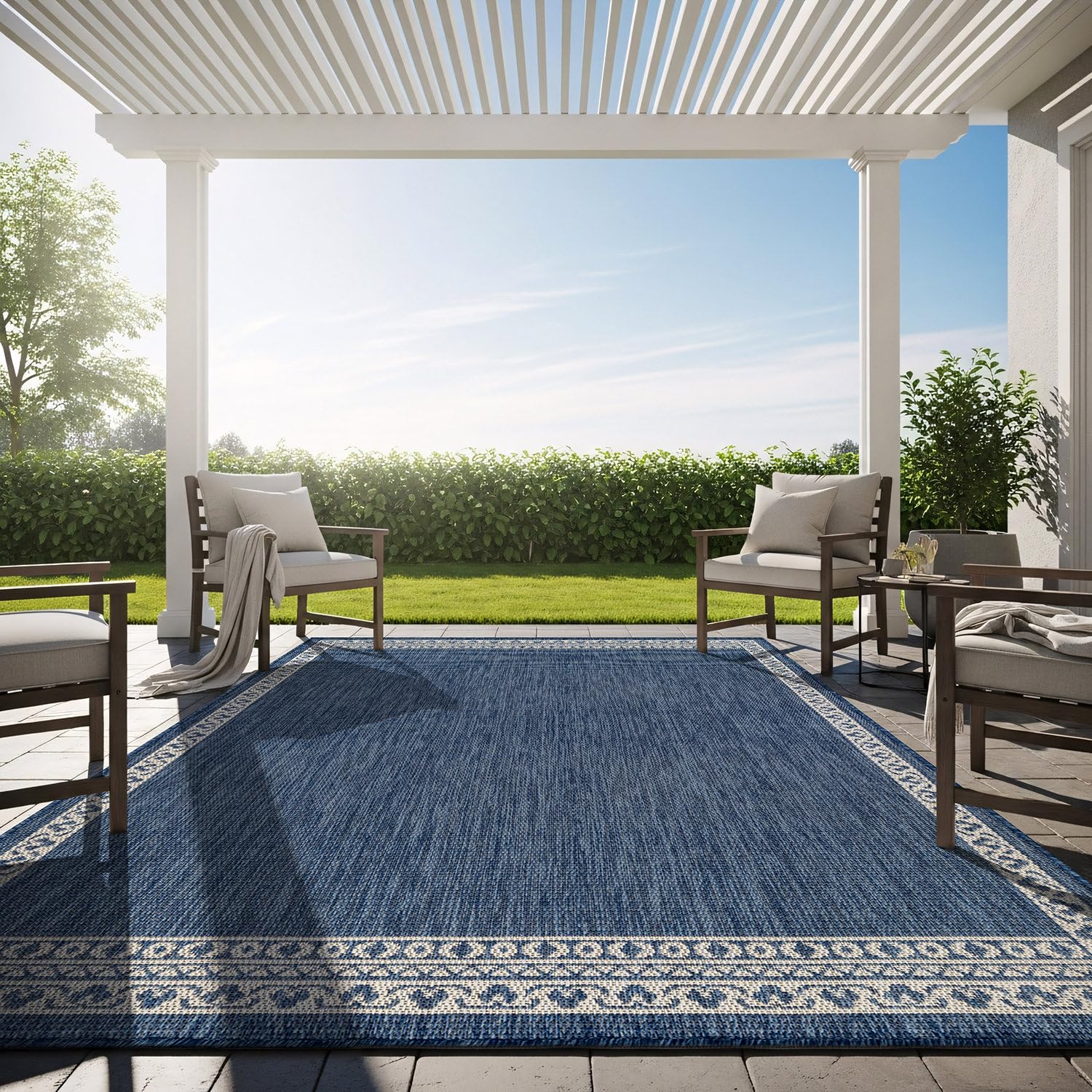 Washable Outdoor Rug 5x7 Modern Area Rugs Outdoor Carpets Striped Pattern Non Shedding Waterproof Easy Clean Patio Deck Porch Living Room Bedroom Garden RV (5 X 7 Olive)