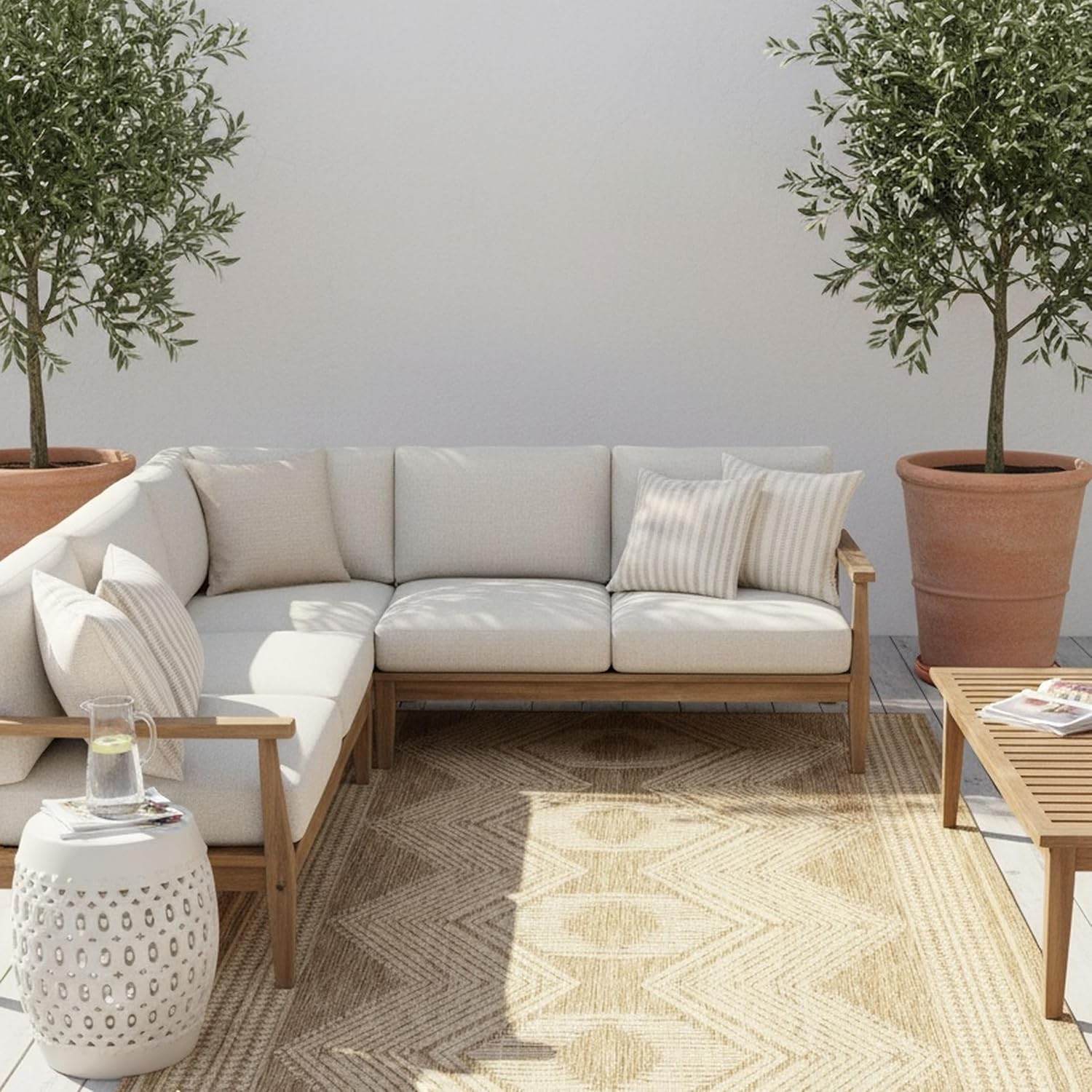 nuLOOM 4x6 Outdoor/Indoor Ranya Tribal Area Rug, Light Brown, Geometric Design, Stain Resistant, Highly Durable, For Patio, Balcony, Bedroom, Dining Room, Living Room, Bathroom