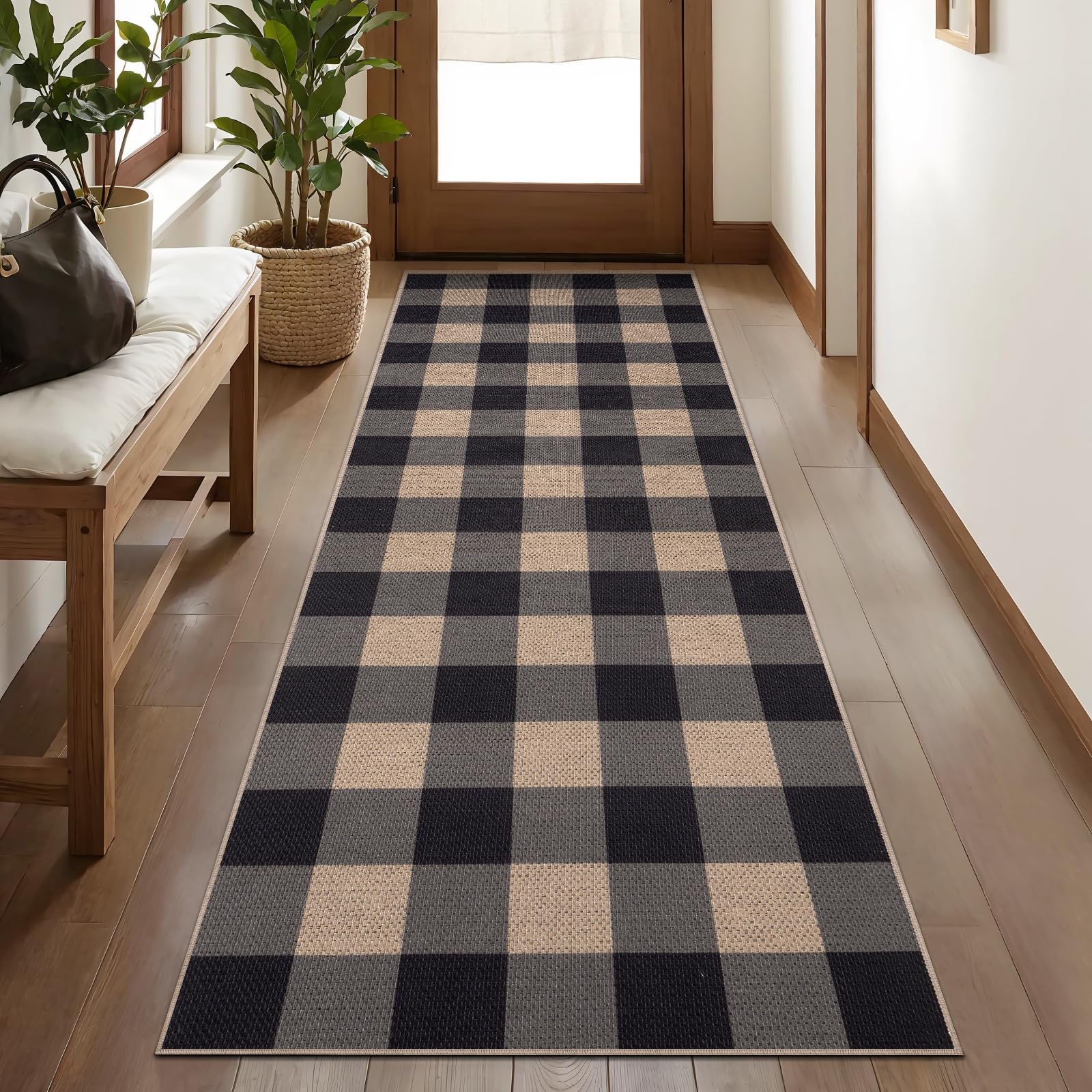Tangsoo Rainbow Easy Jute Rug 5x7 Large Washable Area Rug for Living Room,Black Non-Slip Thin Outdoor Rug,Modern Farmhouse Indoor Carpet for Dining Room Table Bedroom Patio