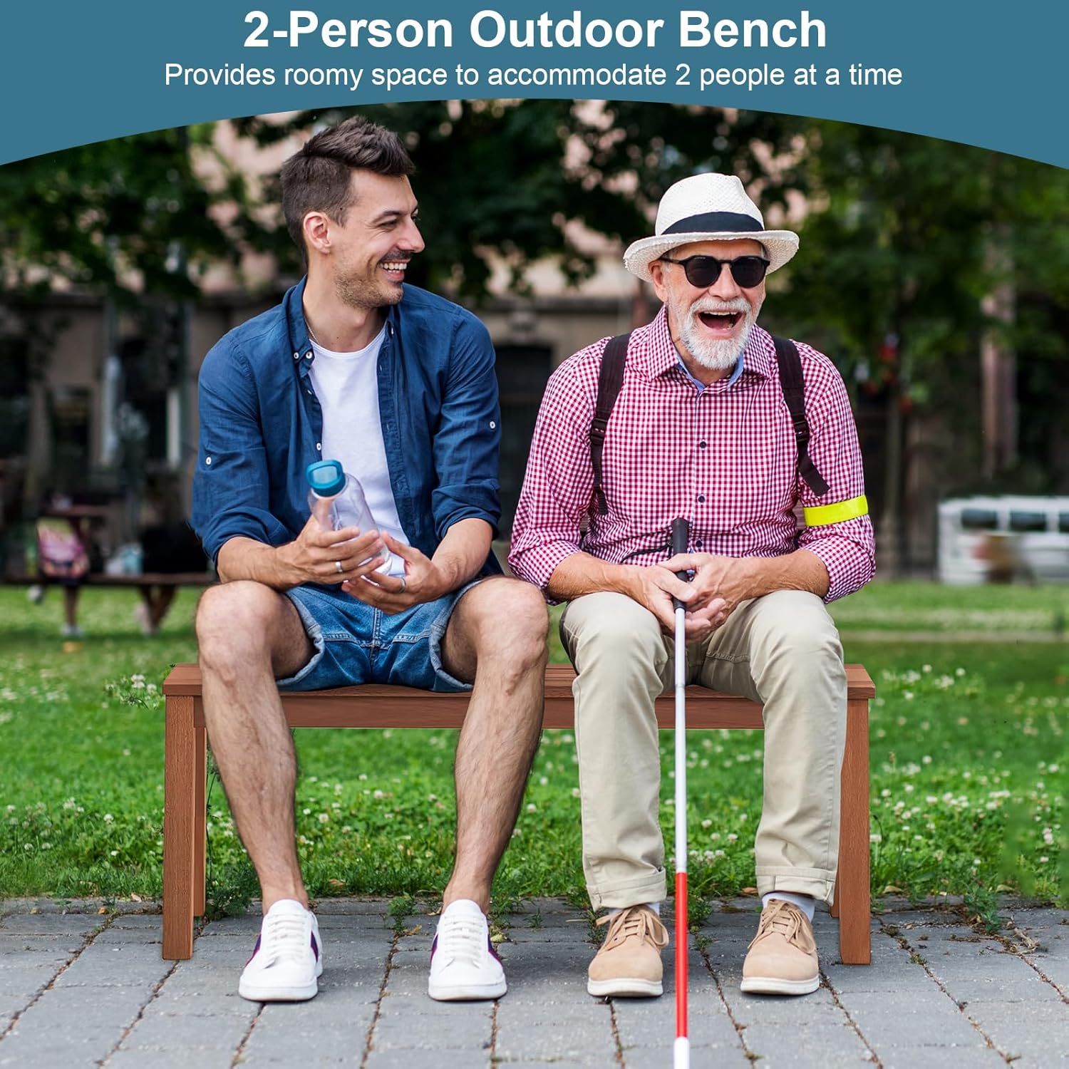 Wooden Outdoor Bench, 2-Seater Backless Garden Bench, Solid Weatherproof Wood Frame for Outdoors, 39.5” Long Slatted Patio Bench for Entryway, Porch, Backyard, Lawn, Natural