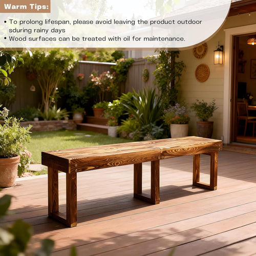 6Ft Outdoor Solid Wooden Bench, 71" Porch Bench Outdoor Backless Garden Bench, Long Outdoor Narrow Wood Bench for Deck Patio Entryway,Bears 900 pounds